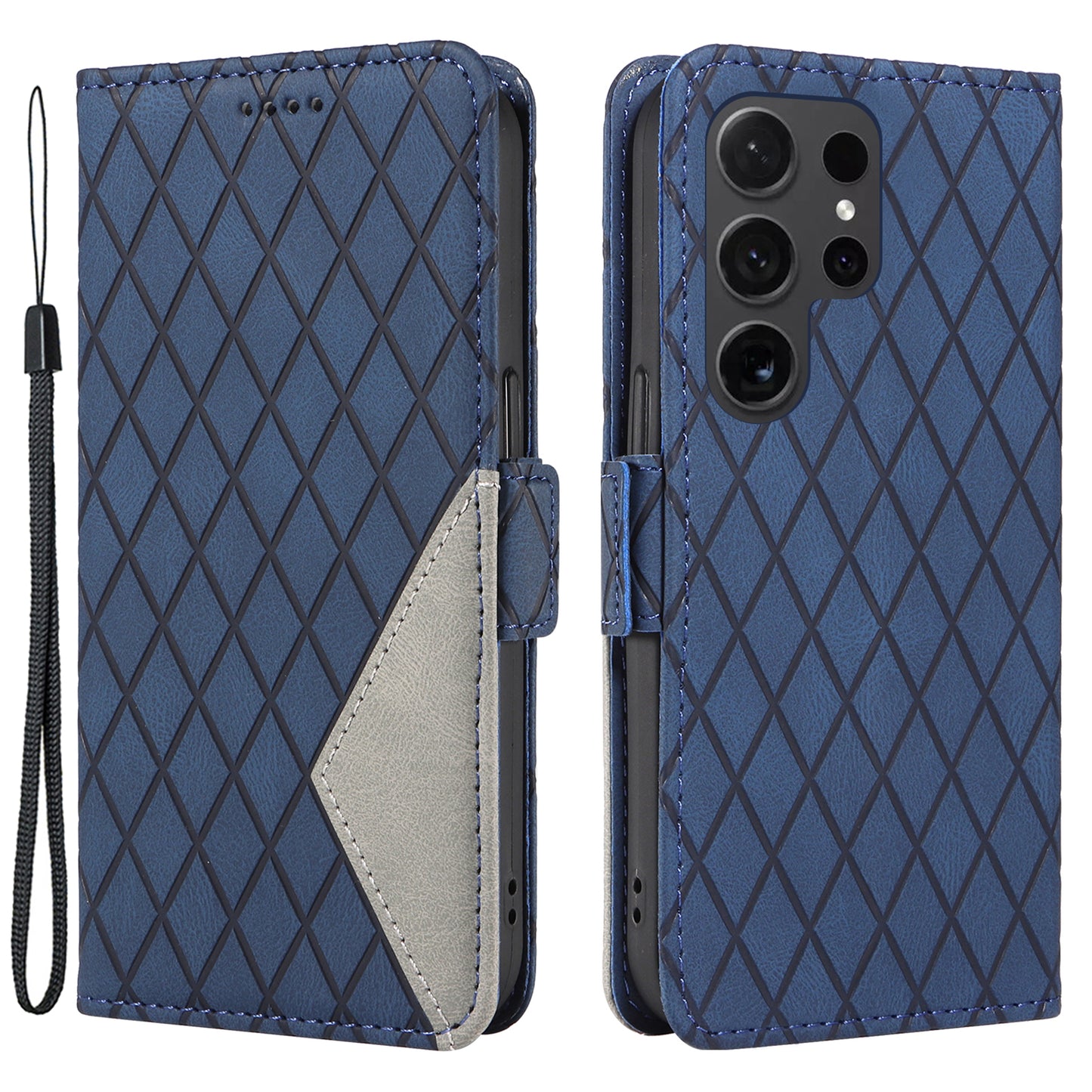 For Samsung Galaxy S24 Ultra Case Rhombus Imprinted Protective Leather Phone Cover - Blue