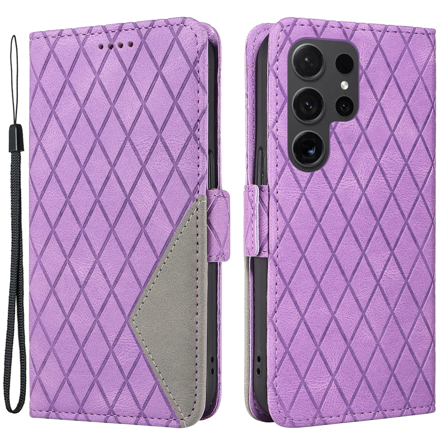 For Samsung Galaxy S24 Ultra Case Rhombus Imprinted Protective Leather Phone Cover - Light Purple