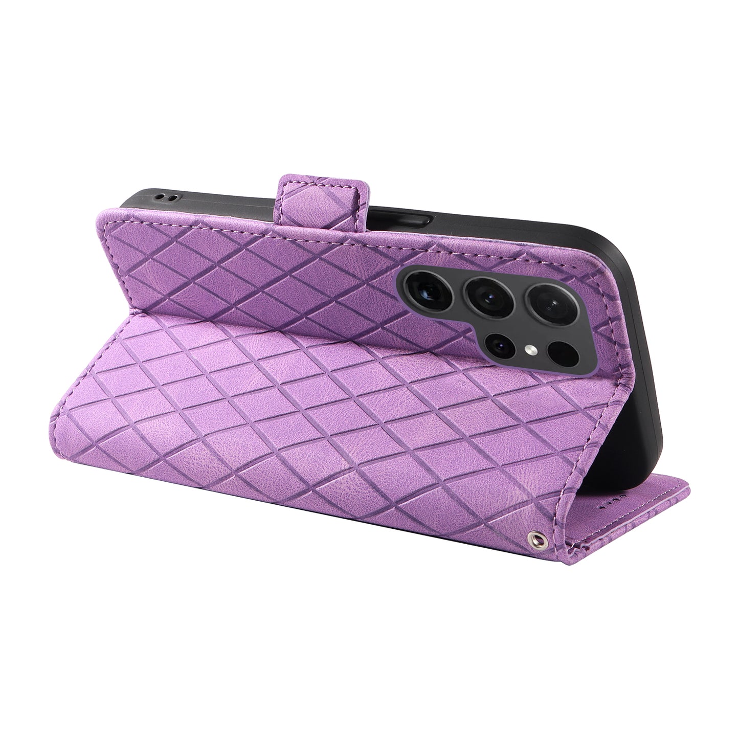 For Samsung Galaxy S24 Ultra Case Rhombus Imprinted Protective Leather Phone Cover - Light Purple