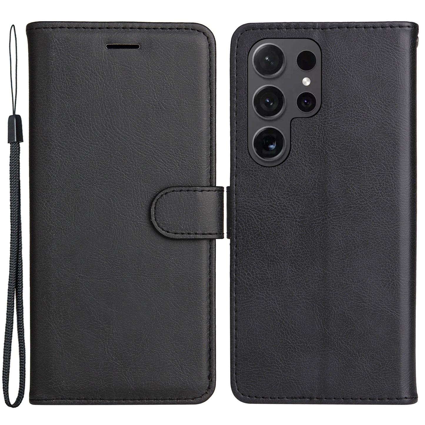 KT Leather Series-2 for Samsung Galaxy S24 Ultra Case Solid Color Anti-Drop Leather Phone Cover - Black