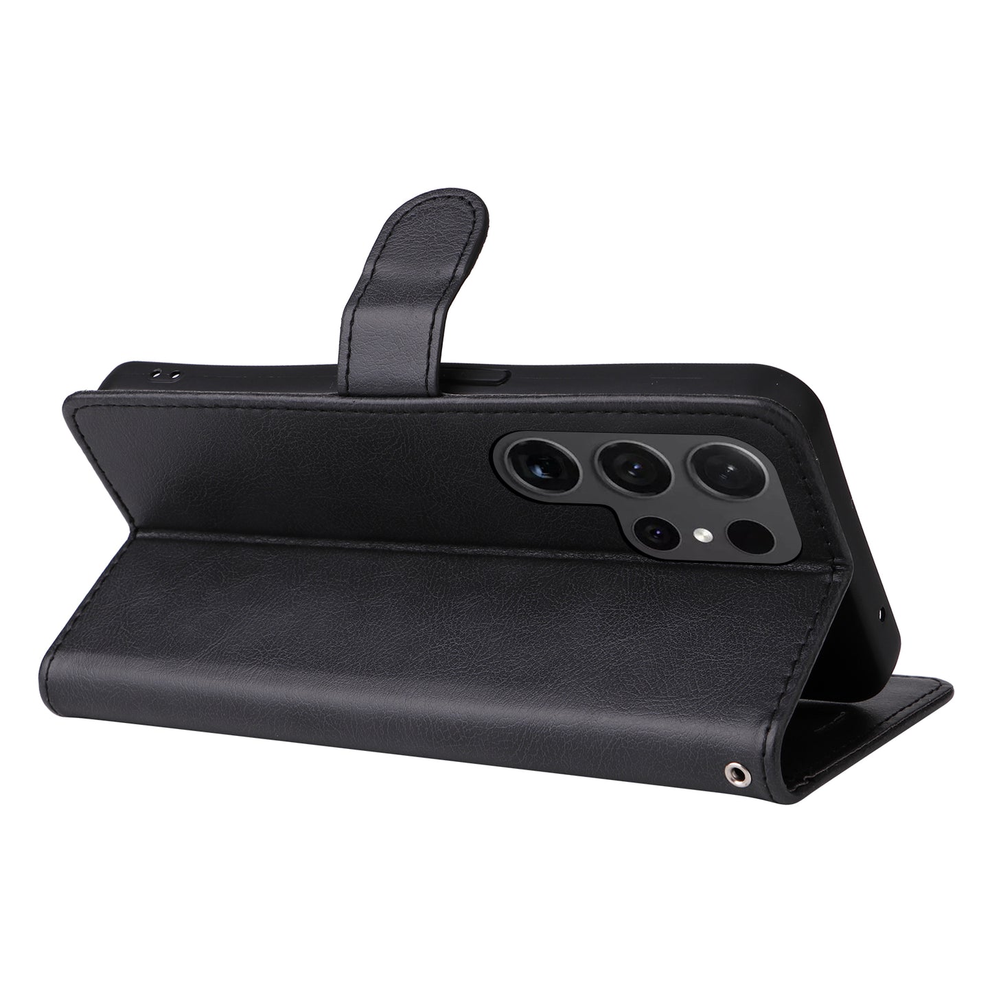 KT Leather Series-2 for Samsung Galaxy S24 Ultra Case Solid Color Anti-Drop Leather Phone Cover - Black