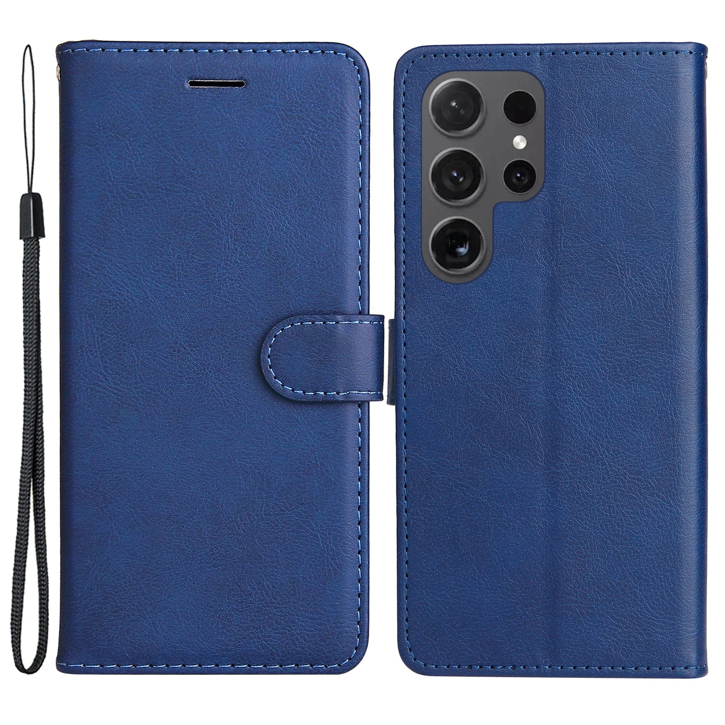 KT Leather Series-2 for Samsung Galaxy S24 Ultra Case Solid Color Anti-Drop Leather Phone Cover - Blue