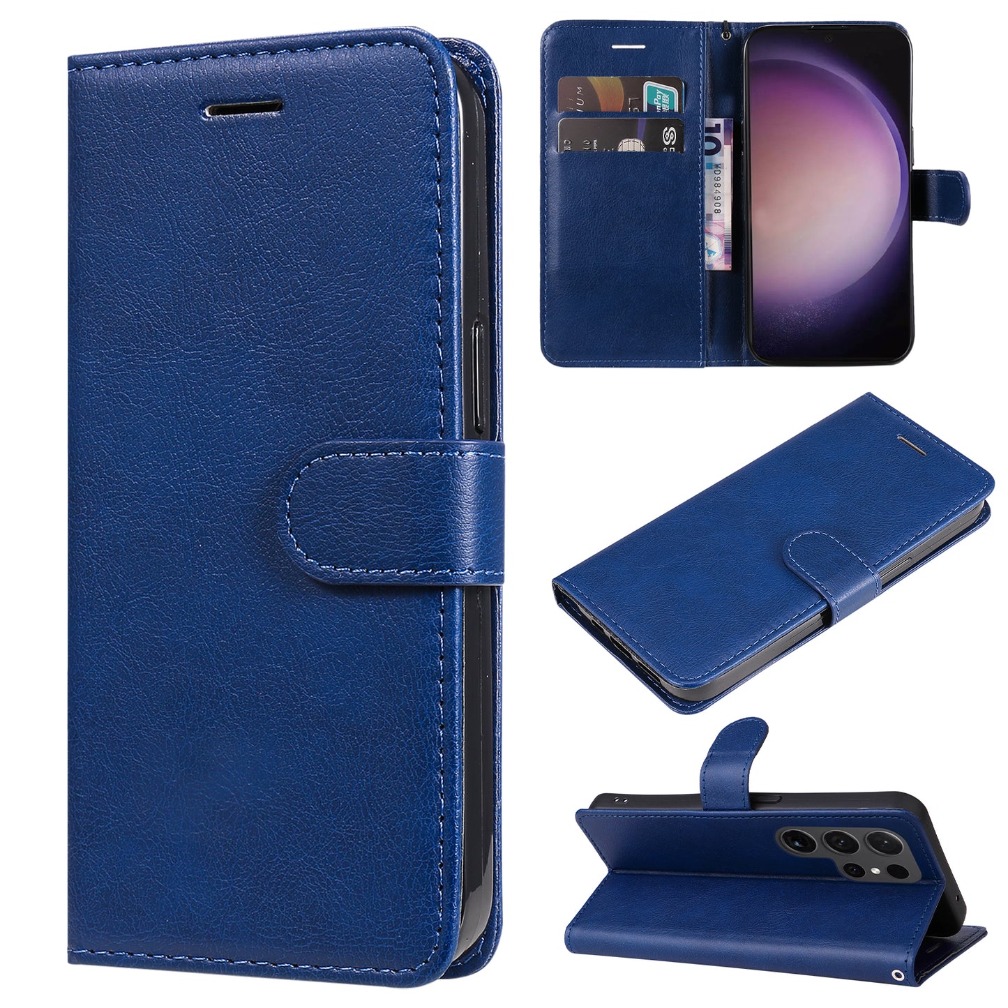 KT Leather Series-2 for Samsung Galaxy S24 Ultra Case Solid Color Anti-Drop Leather Phone Cover - Blue