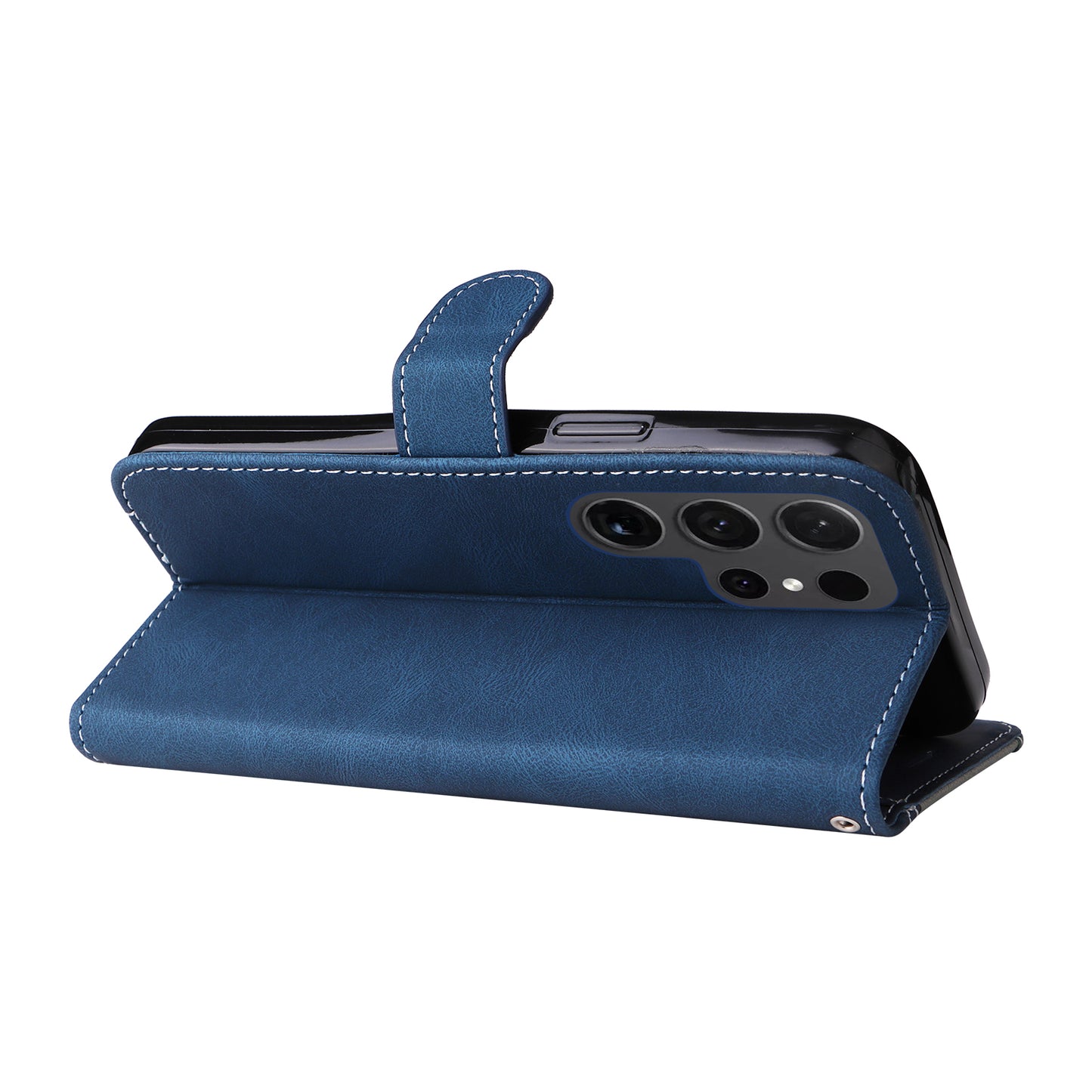 For Samsung Galaxy S24 Ultra Case Three-color Splicing Anti-Drop Wallet Phone Cover with Strap - Blue