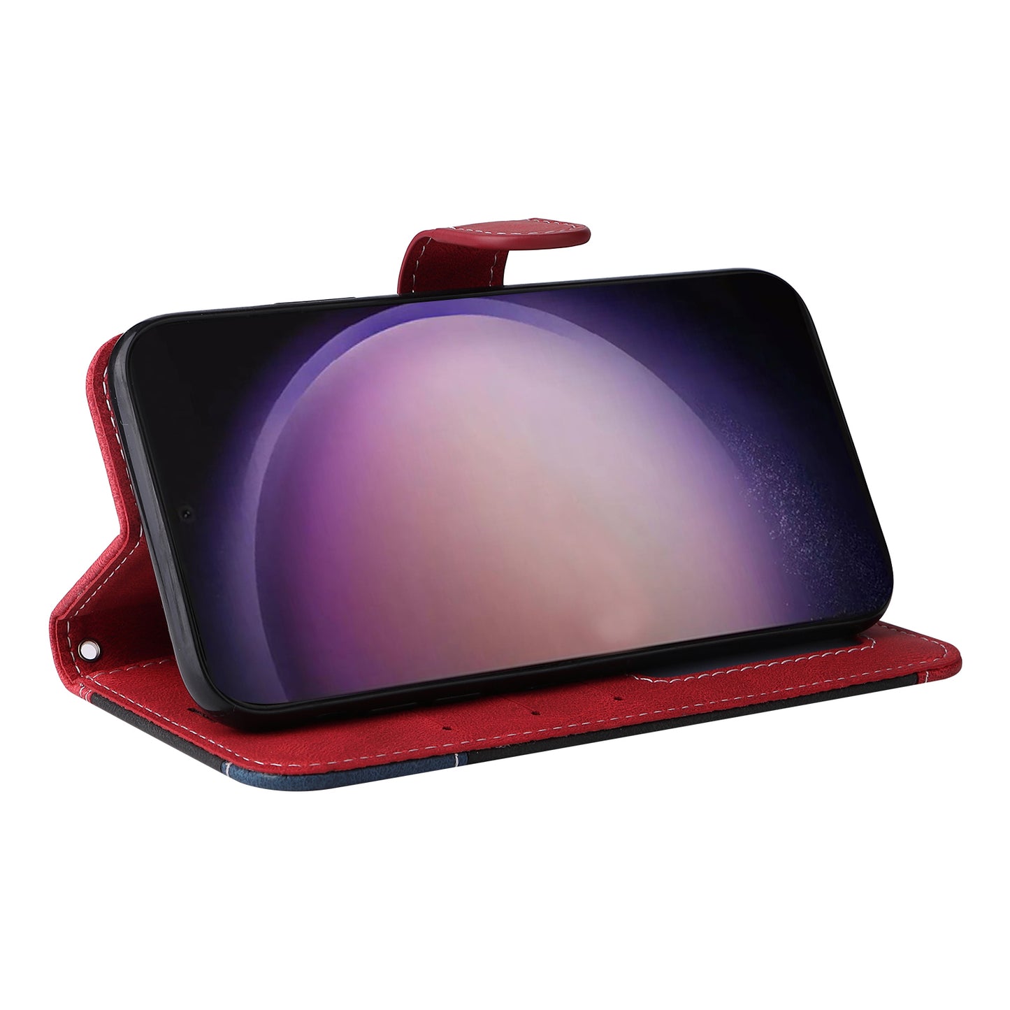 For Samsung Galaxy S24 Ultra Case Three-color Splicing Anti-Drop Wallet Phone Cover with Strap - Red