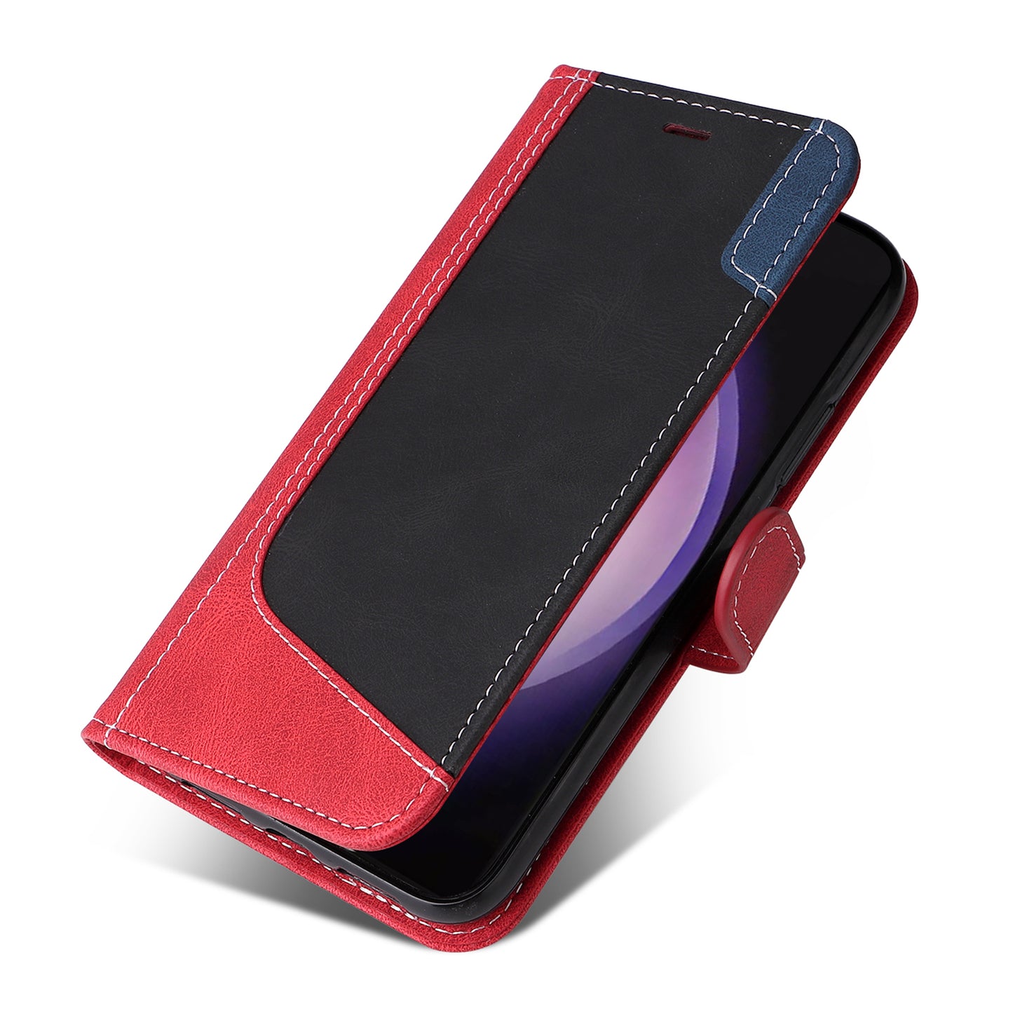 For Samsung Galaxy S24 Ultra Case Three-color Splicing Anti-Drop Wallet Phone Cover with Strap - Red