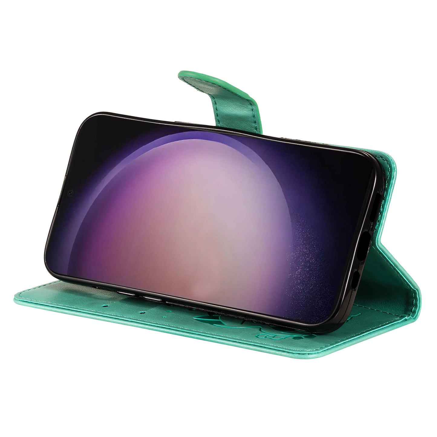 For Samsung Galaxy S24 Ultra Case KT Imprinting Flower Series-4 Cat Imprinted Shockproof Phone Cover - Green