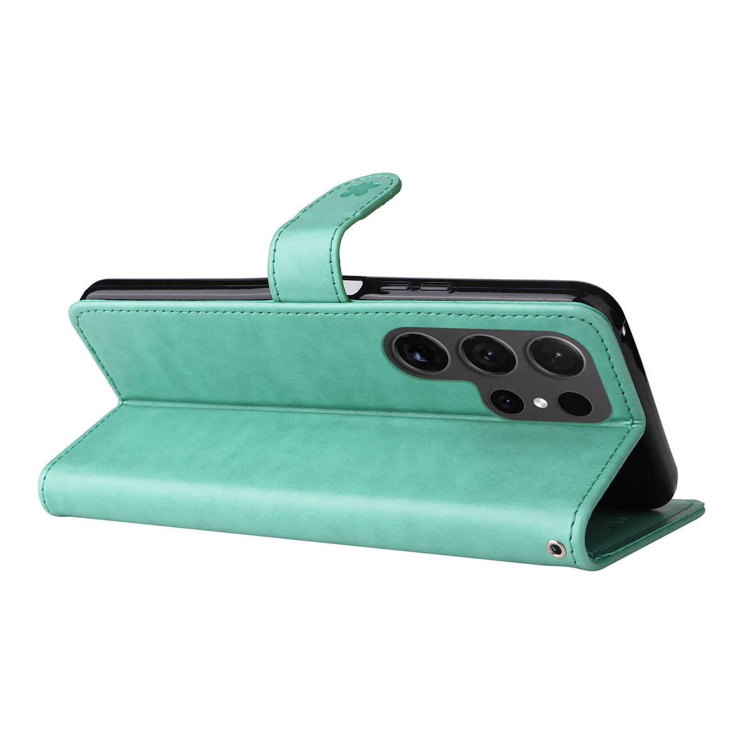 For Samsung Galaxy S24 Ultra Case KT Imprinting Flower Series-4 Cat Imprinted Shockproof Phone Cover - Green