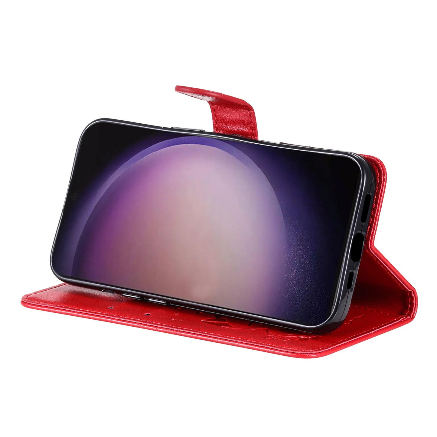 For Samsung Galaxy S24 Ultra Case KT Imprinting Flower Series-4 Cat Imprinted Shockproof Phone Cover - Red