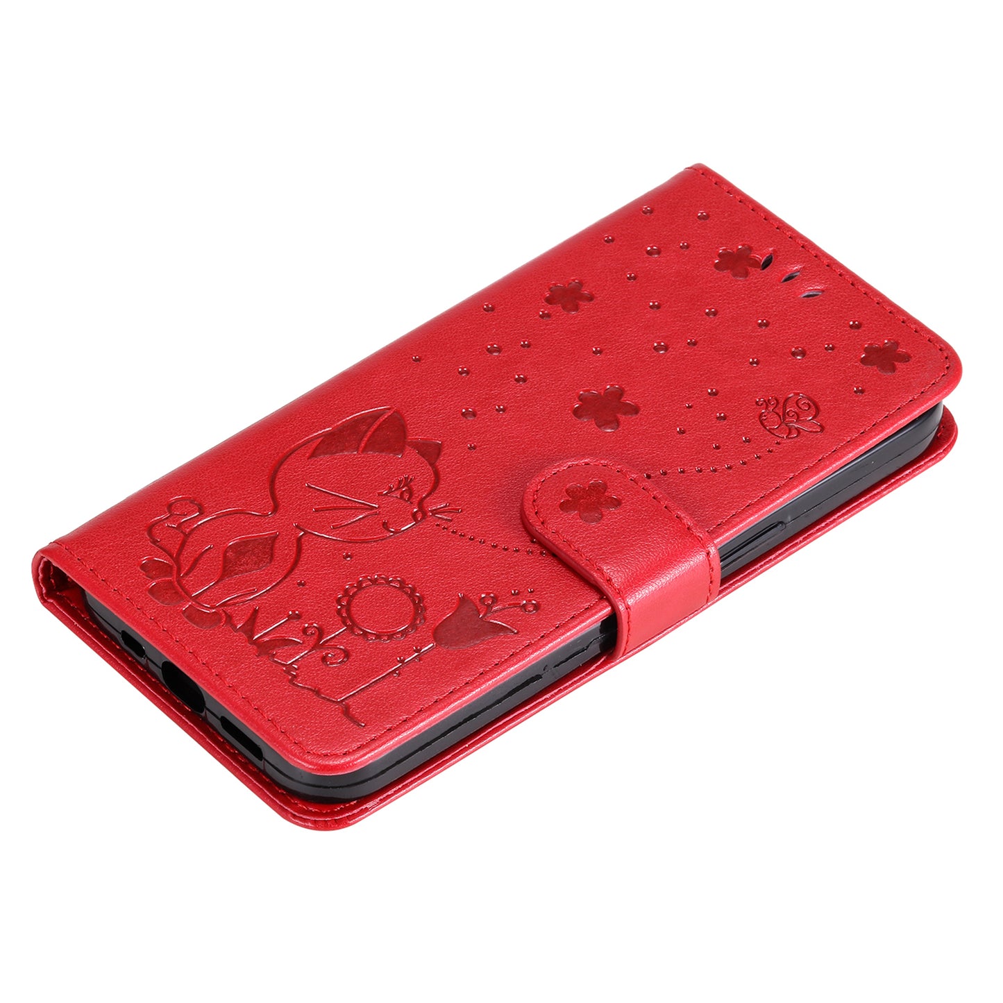 For Samsung Galaxy S24 Ultra Case KT Imprinting Flower Series-4 Cat Imprinted Shockproof Phone Cover - Red