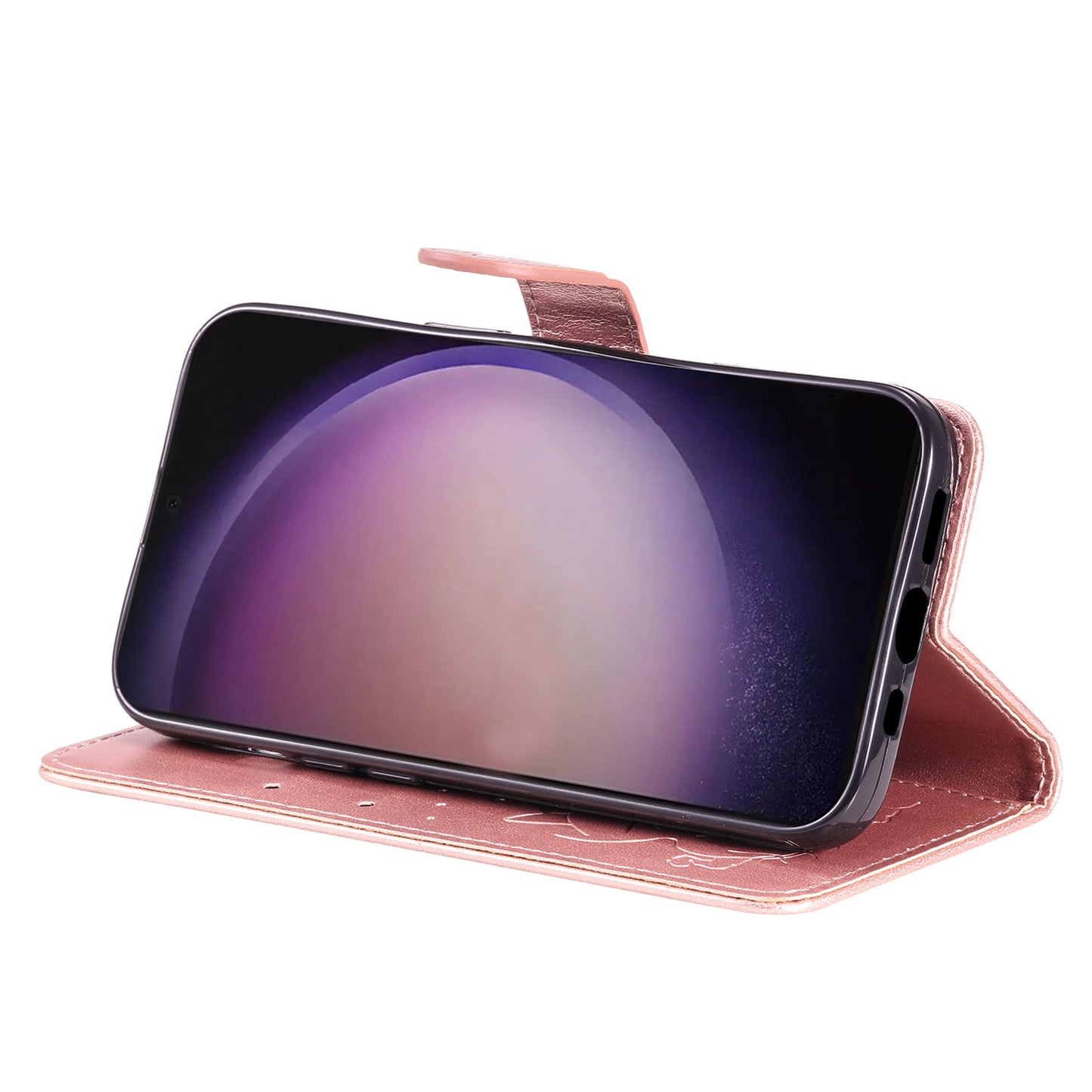 For Samsung Galaxy S24 Ultra Case KT Imprinting Flower Series-4 Cat Imprinted Shockproof Phone Cover - Rose Gold