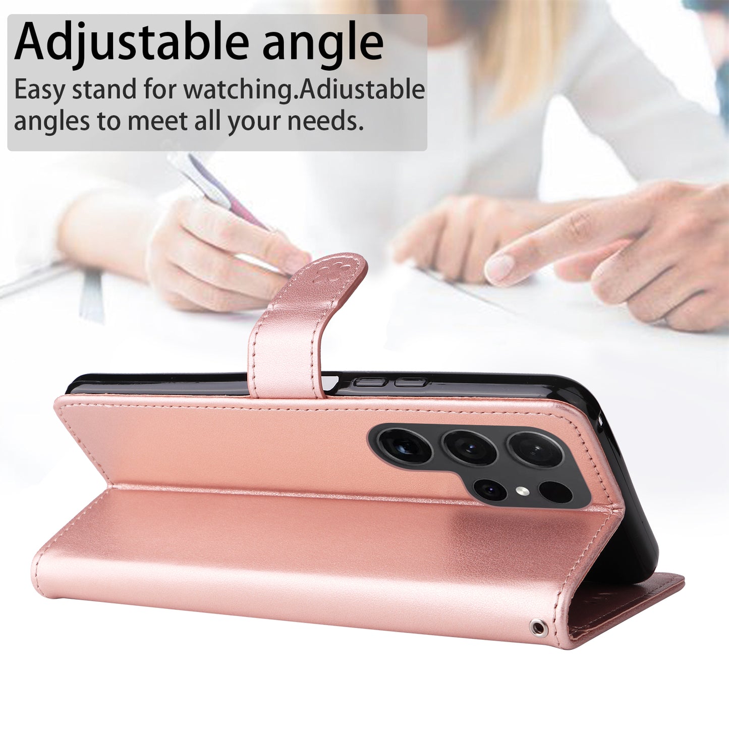 For Samsung Galaxy S24 Ultra Case KT Imprinting Flower Series-4 Cat Imprinted Shockproof Phone Cover - Rose Gold