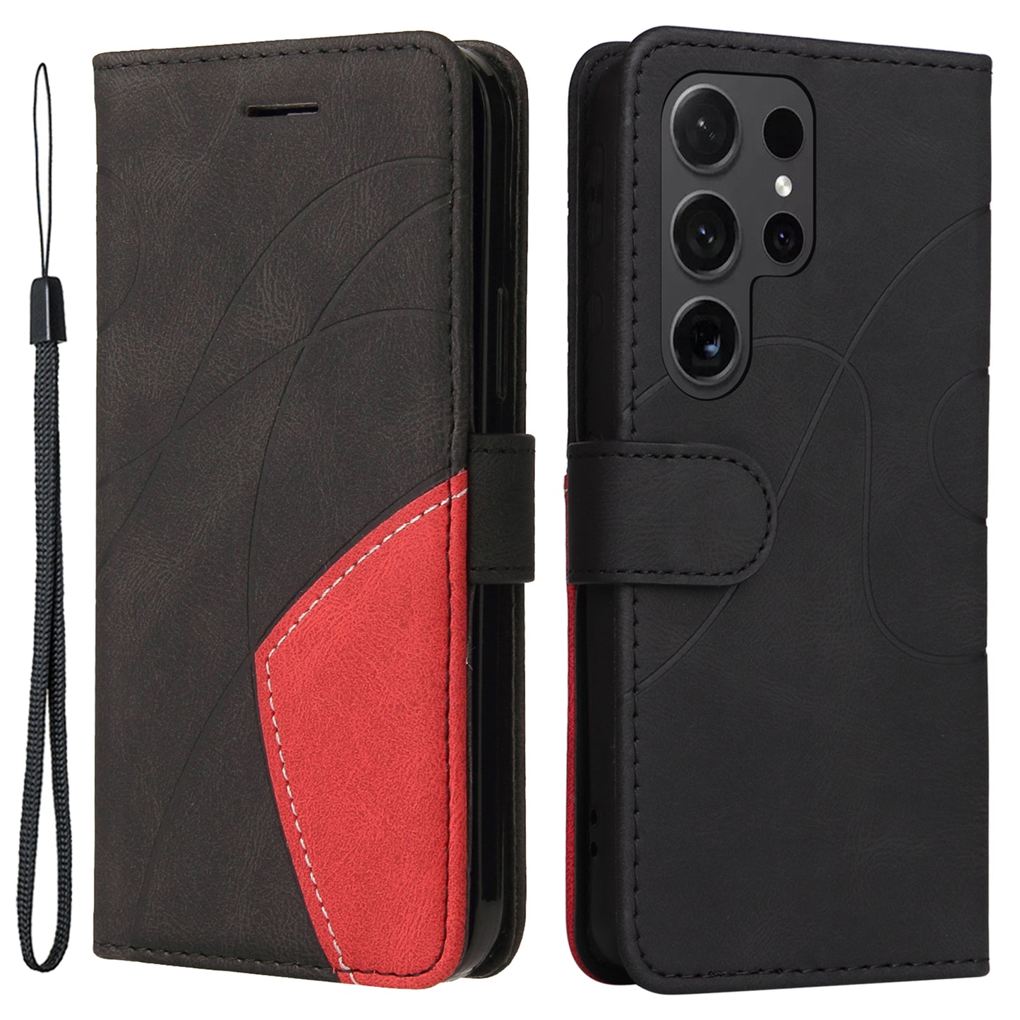 KT Leather Series-1 Wallet Phone Case for Samsung Galaxy S24 Ultra Case Splicing PU Leather Phone Cover - Black