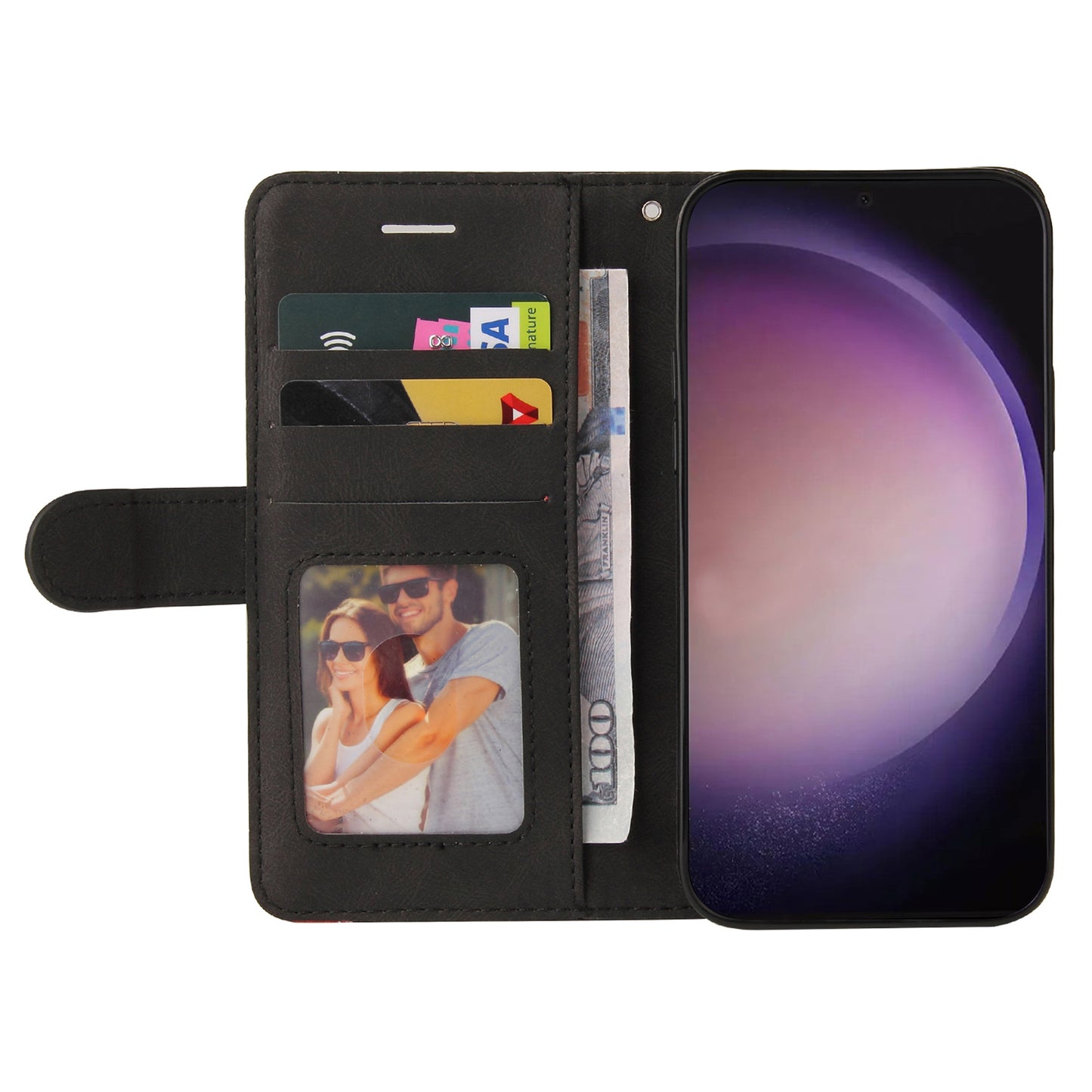 KT Leather Series-1 Wallet Phone Case for Samsung Galaxy S24 Ultra Case Splicing PU Leather Phone Cover - Black
