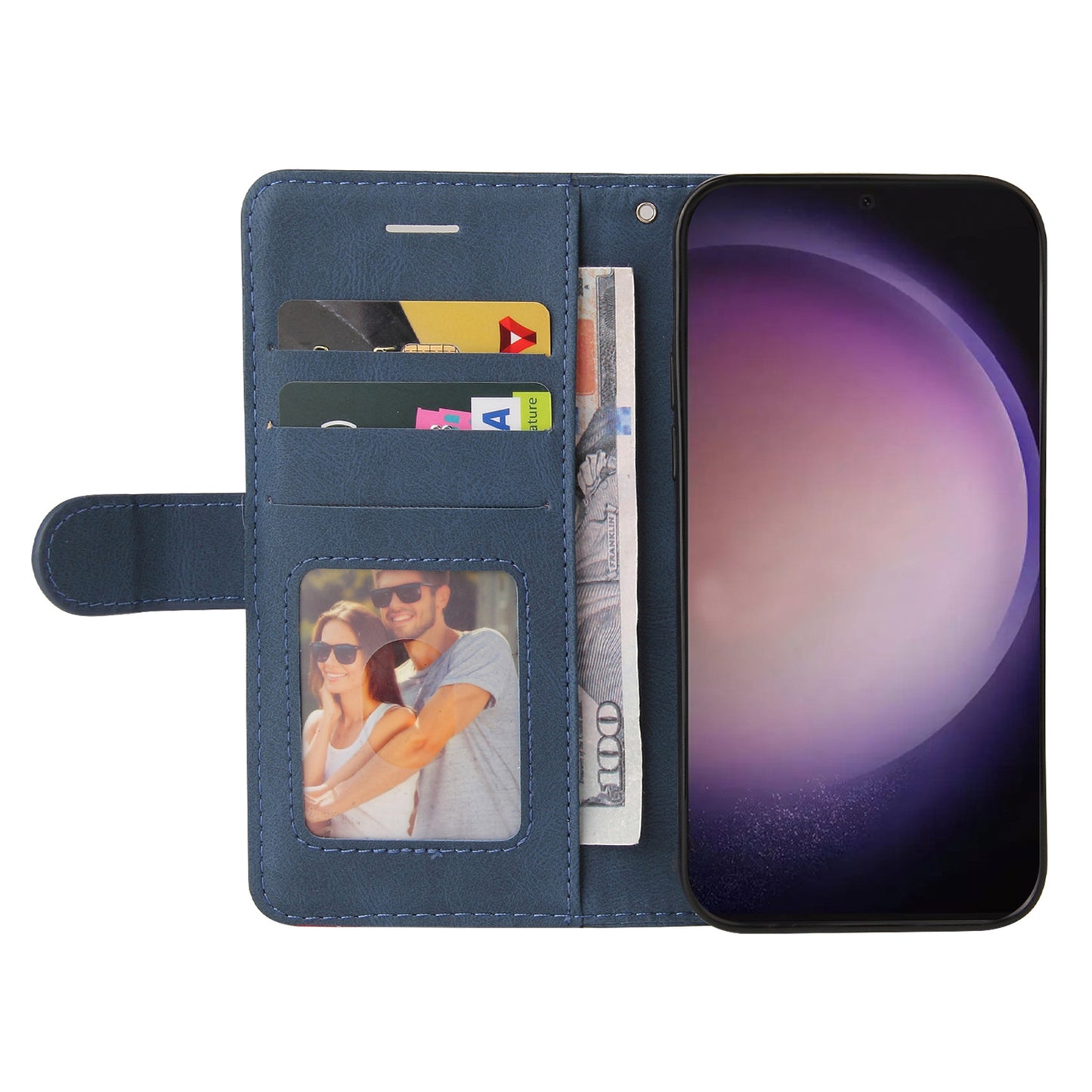 KT Leather Series-1 Wallet Phone Case for Samsung Galaxy S24 Ultra Case Splicing PU Leather Phone Cover - Blue