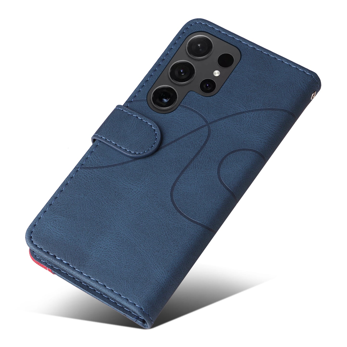 KT Leather Series-1 Wallet Phone Case for Samsung Galaxy S24 Ultra Case Splicing PU Leather Phone Cover - Blue