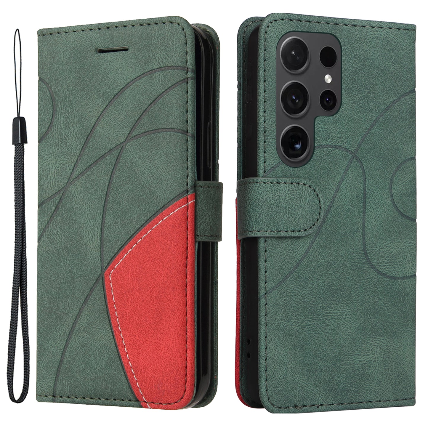 KT Leather Series-1 Wallet Phone Case for Samsung Galaxy S24 Ultra Case Splicing PU Leather Phone Cover - Green