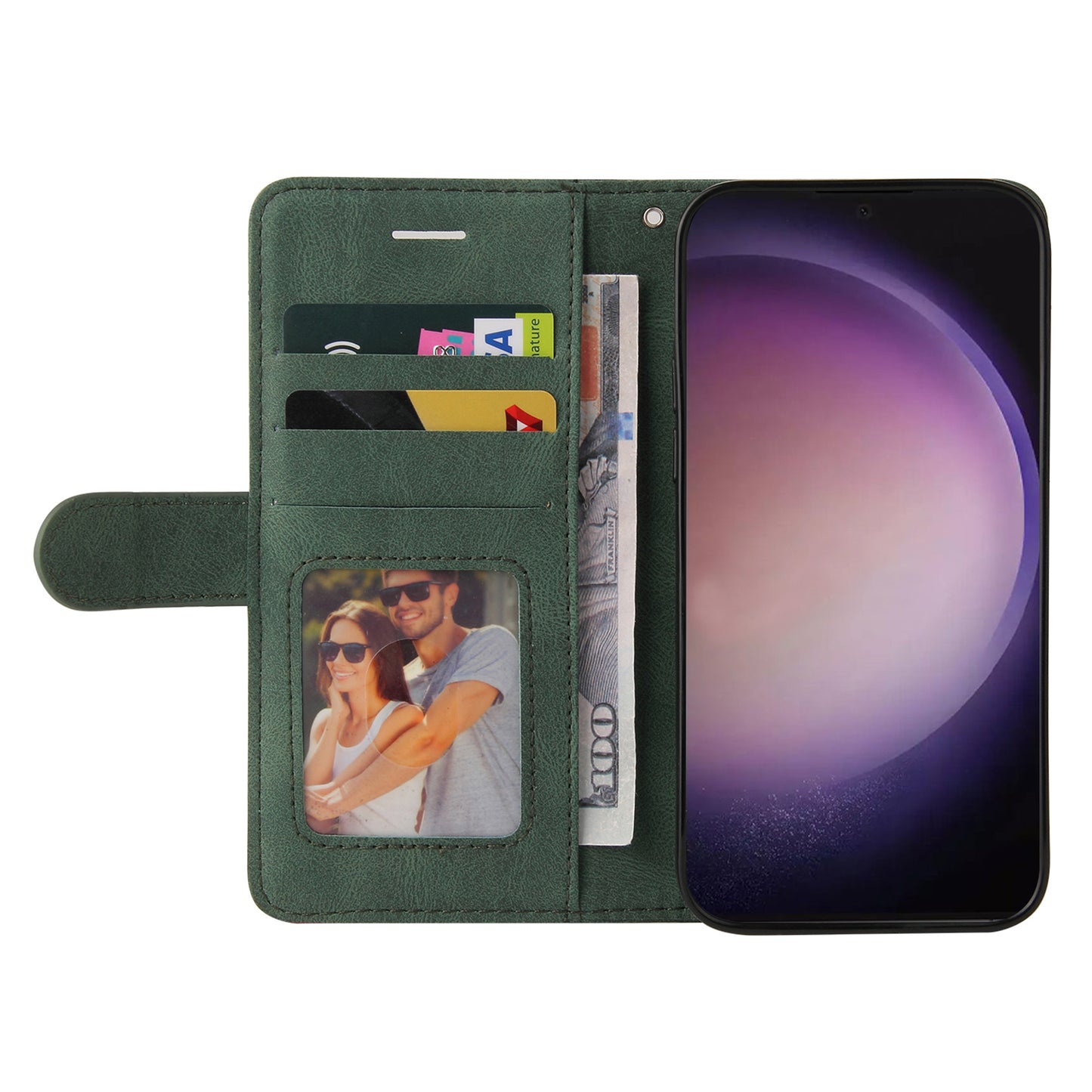 KT Leather Series-1 Wallet Phone Case for Samsung Galaxy S24 Ultra Case Splicing PU Leather Phone Cover - Green