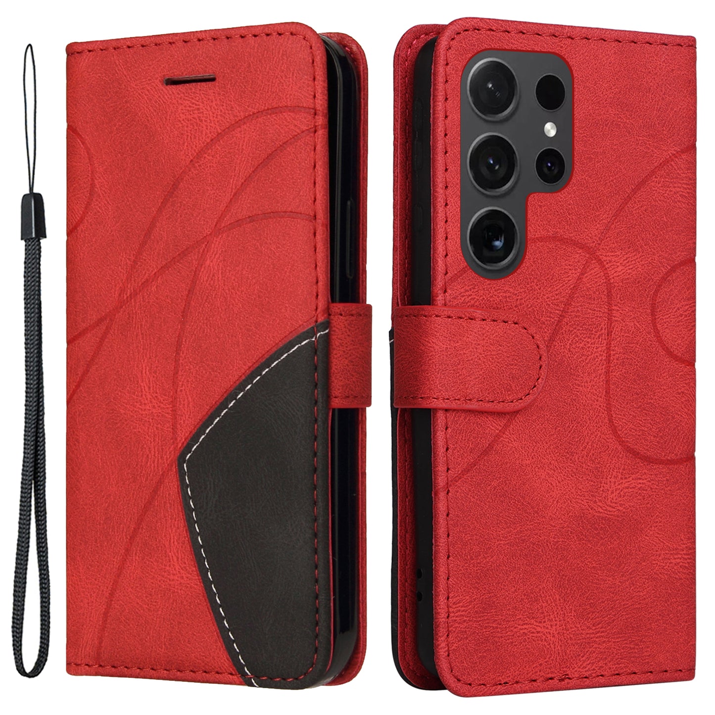 KT Leather Series-1 Wallet Phone Case for Samsung Galaxy S24 Ultra Case Splicing PU Leather Phone Cover - Red