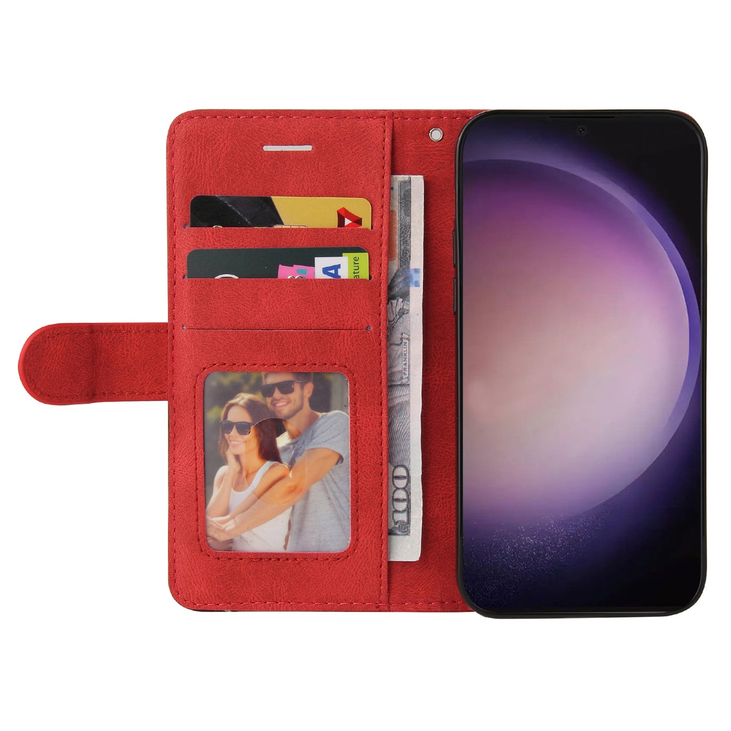 KT Leather Series-1 Wallet Phone Case for Samsung Galaxy S24 Ultra Case Splicing PU Leather Phone Cover - Red