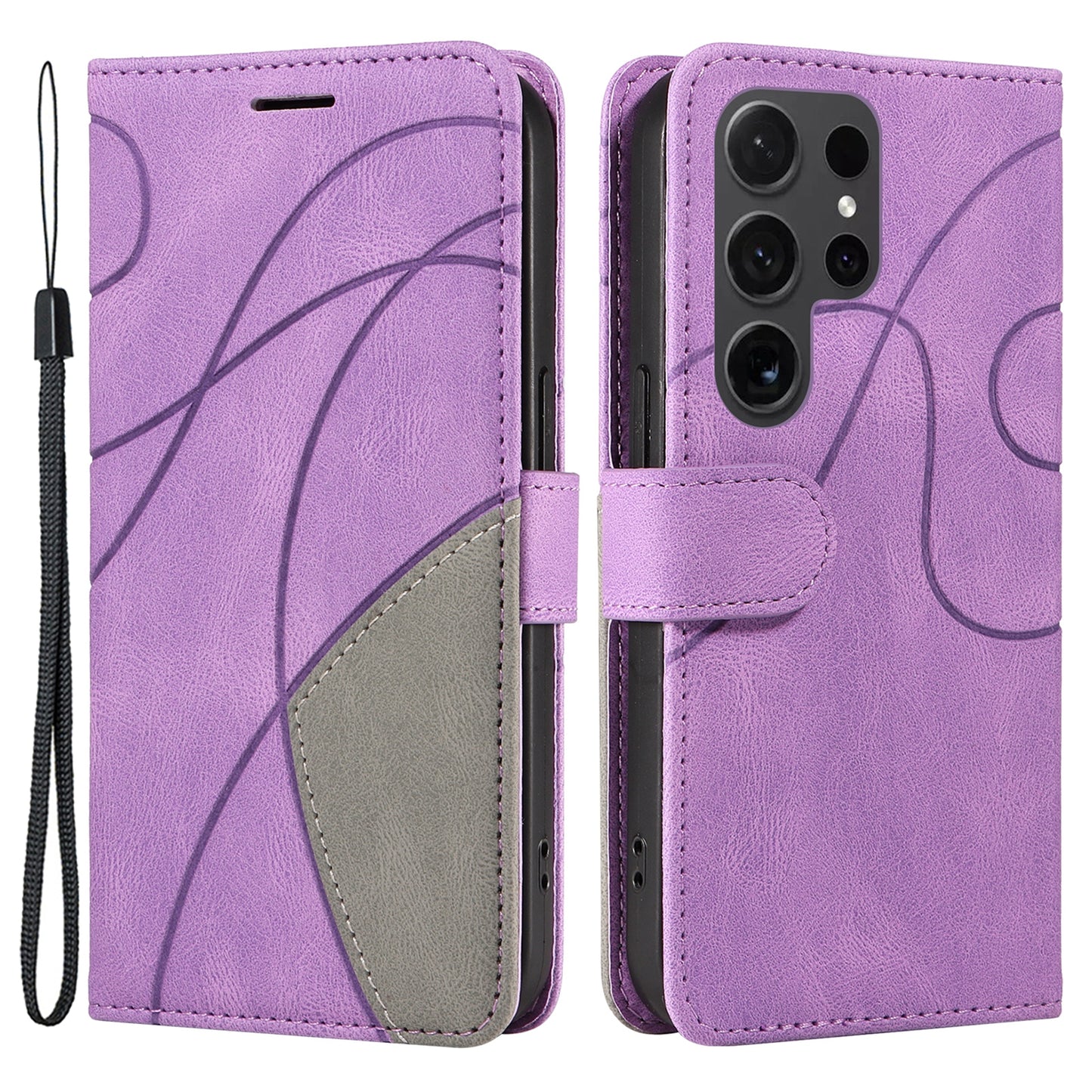 KT Leather Series-1 Wallet Phone Case for Samsung Galaxy S24 Ultra Case Splicing PU Leather Phone Cover - Light Purple