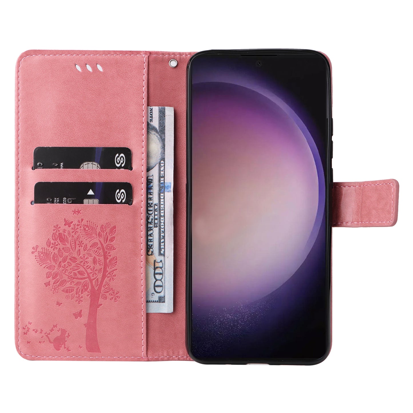For Samsung Galaxy S24 Ultra Case KT Imprinting Flower Series-3 Shockproof Wallet Phone Shell - Pink