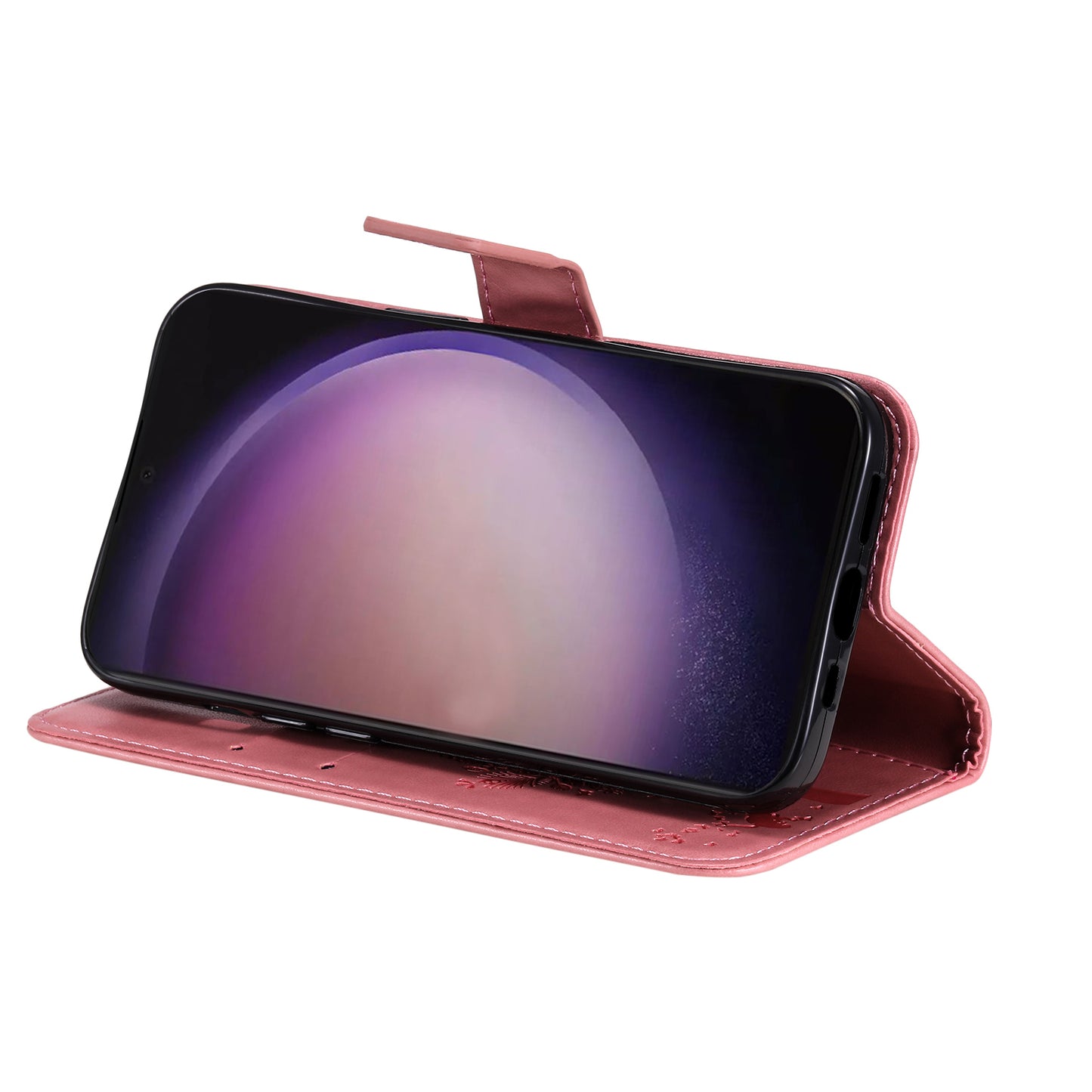 For Samsung Galaxy S24 Ultra Case KT Imprinting Flower Series-3 Shockproof Wallet Phone Shell - Pink