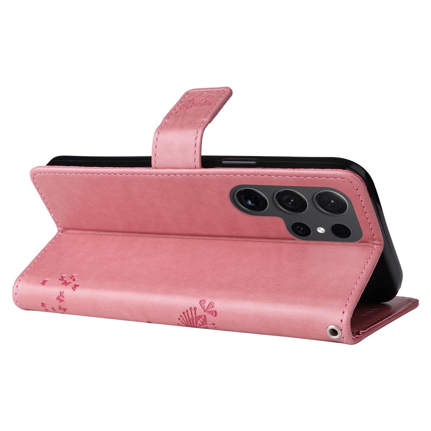 For Samsung Galaxy S24 Ultra Case KT Imprinting Flower Series-3 Shockproof Wallet Phone Shell - Pink