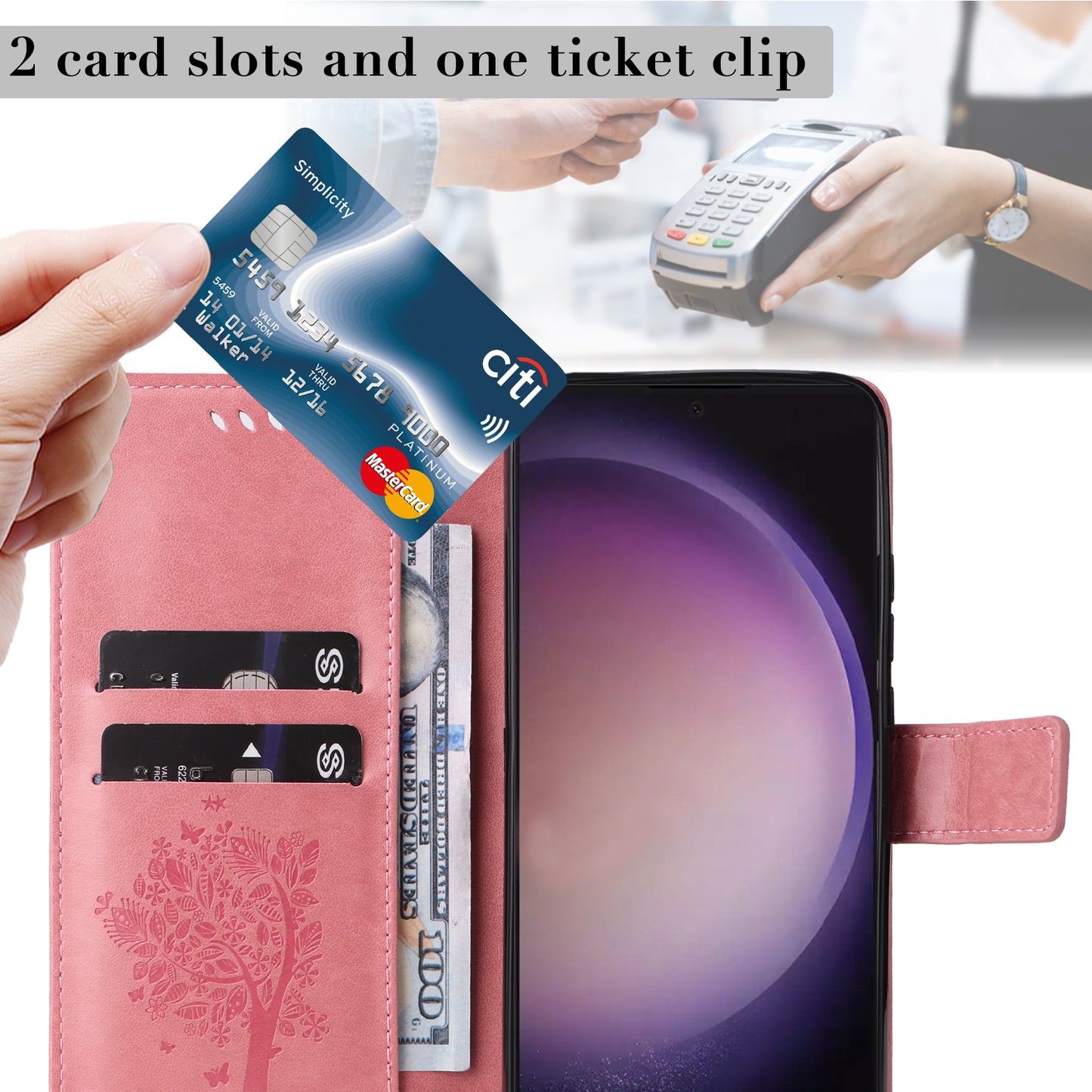 For Samsung Galaxy S24 Ultra Case KT Imprinting Flower Series-3 Shockproof Wallet Phone Shell - Pink