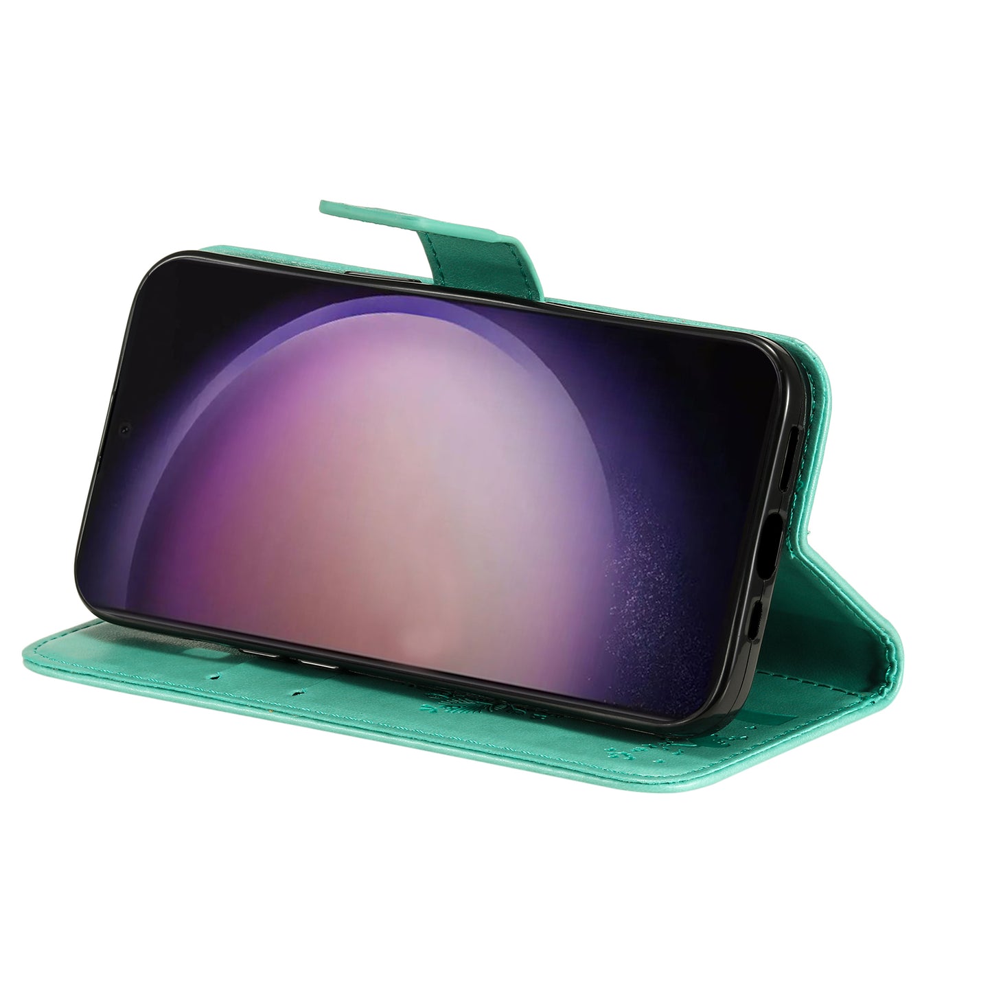 For Samsung Galaxy S24 Ultra Case KT Imprinting Flower Series-3 Shockproof Wallet Phone Shell - Green