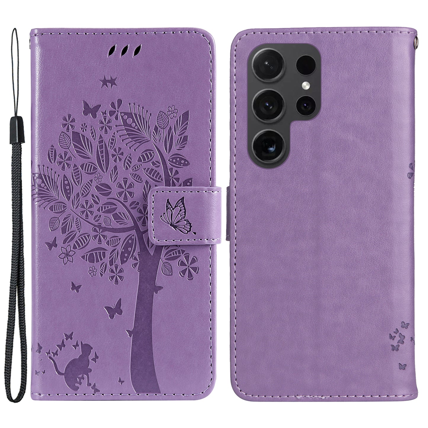 For Samsung Galaxy S24 Ultra Case KT Imprinting Flower Series-3 Shockproof Wallet Phone Shell - Light Purple