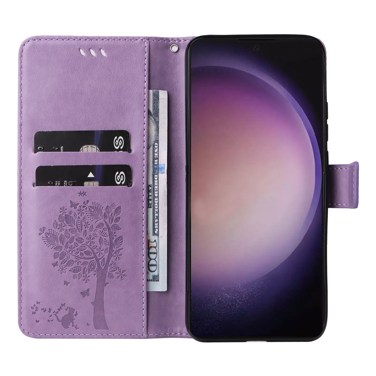 For Samsung Galaxy S24 Ultra Case KT Imprinting Flower Series-3 Shockproof Wallet Phone Shell - Light Purple