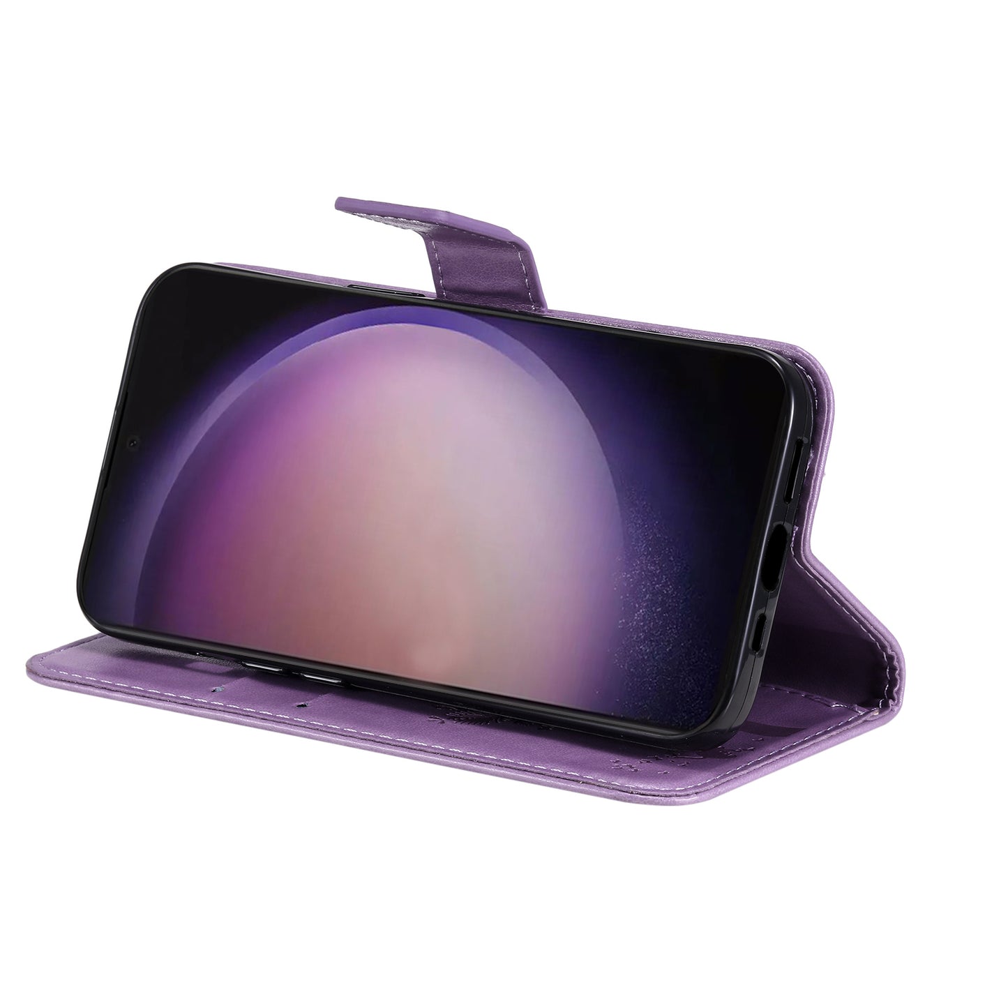 For Samsung Galaxy S24 Ultra Case KT Imprinting Flower Series-3 Shockproof Wallet Phone Shell - Light Purple