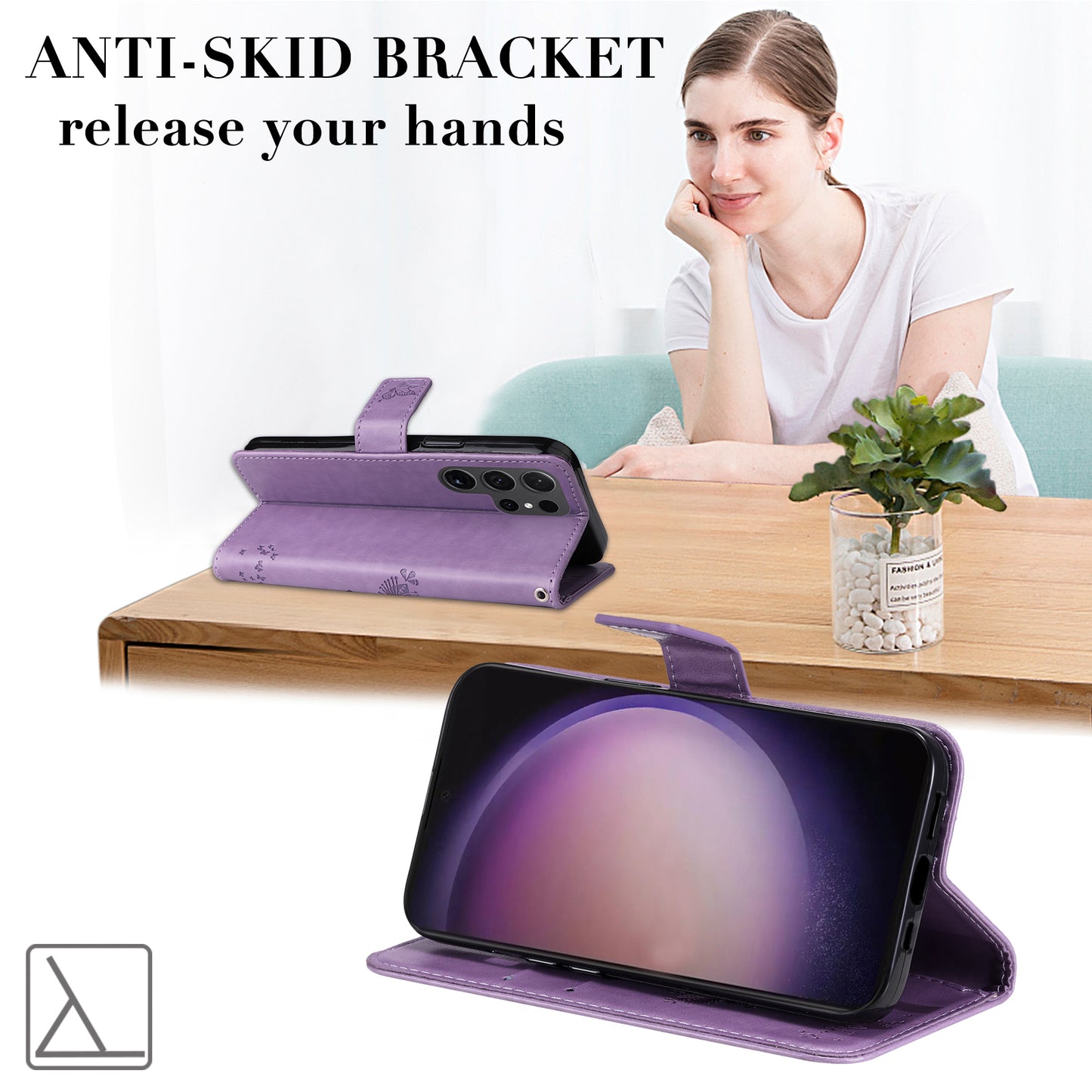 For Samsung Galaxy S24 Ultra Case KT Imprinting Flower Series-3 Shockproof Wallet Phone Shell - Light Purple