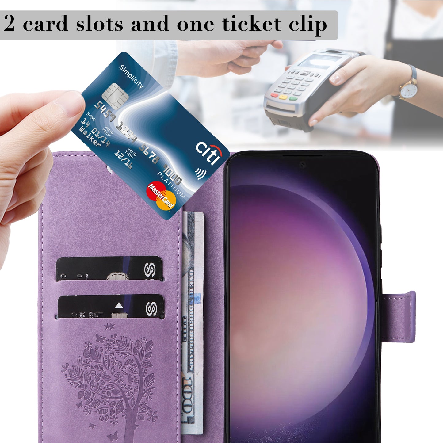 For Samsung Galaxy S24 Ultra Case KT Imprinting Flower Series-3 Shockproof Wallet Phone Shell - Light Purple