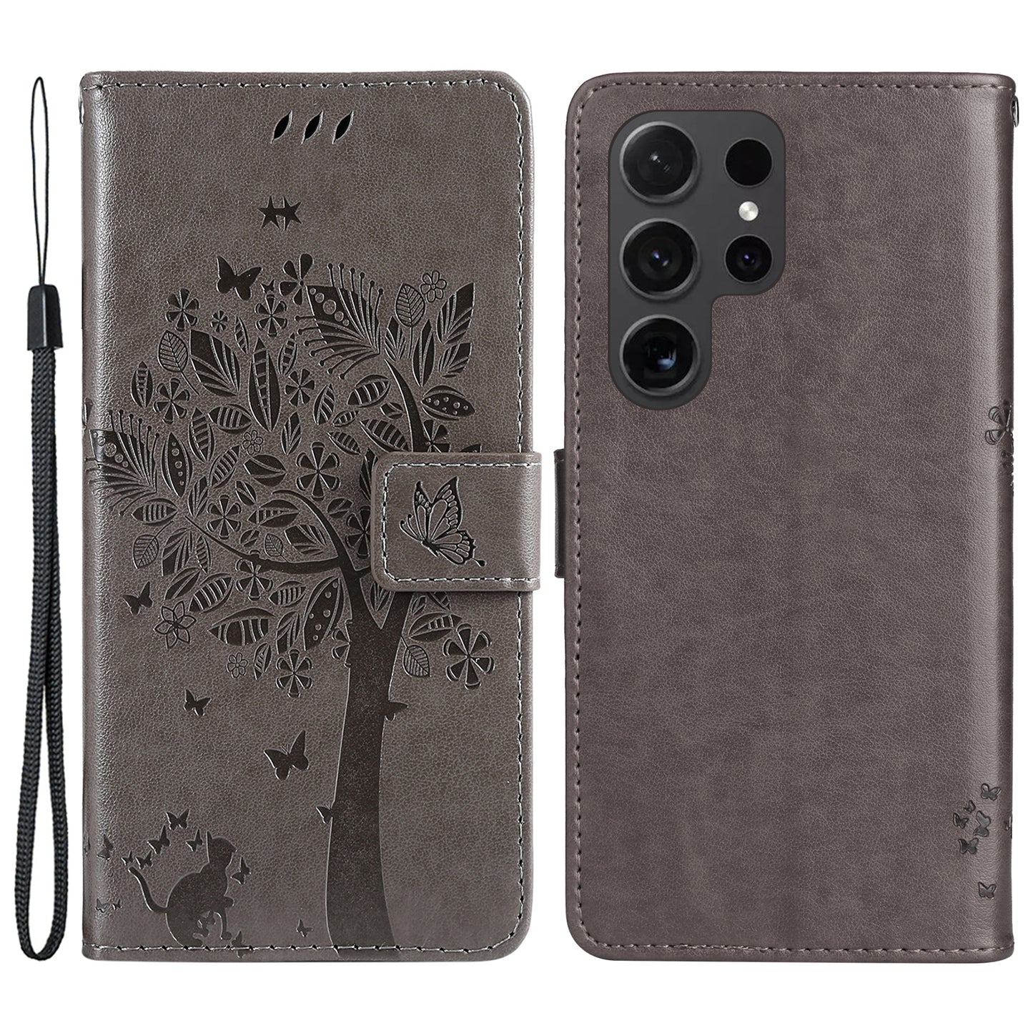 For Samsung Galaxy S24 Ultra Case KT Imprinting Flower Series-3 Shockproof Wallet Phone Shell - Grey