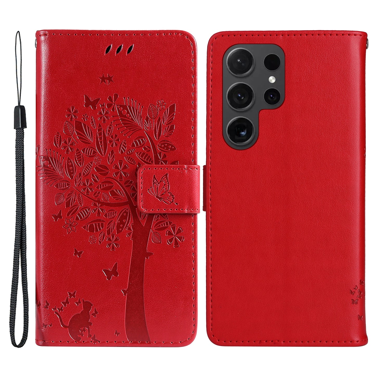 For Samsung Galaxy S24 Ultra Case KT Imprinting Flower Series-3 Shockproof Wallet Phone Shell - Red