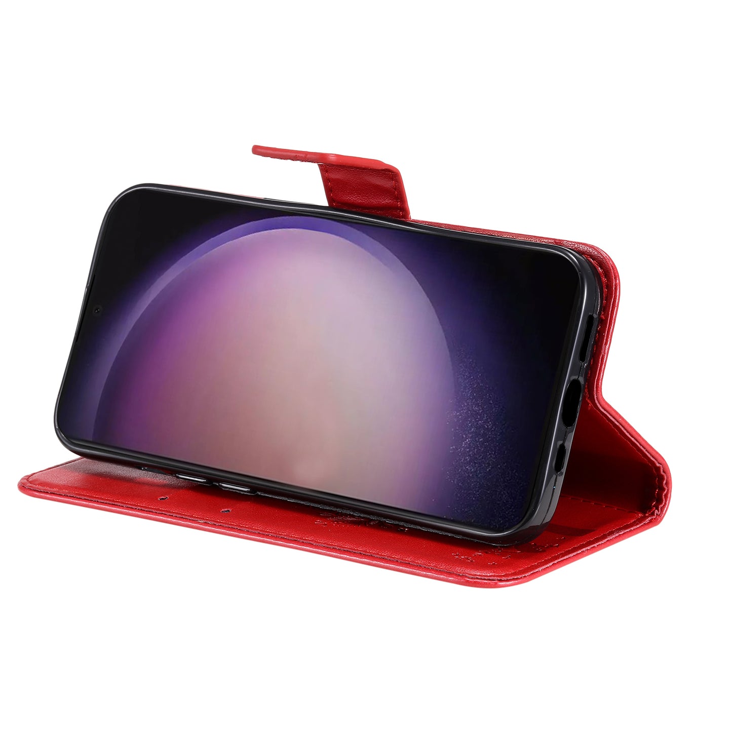 For Samsung Galaxy S24 Ultra Case KT Imprinting Flower Series-3 Shockproof Wallet Phone Shell - Red
