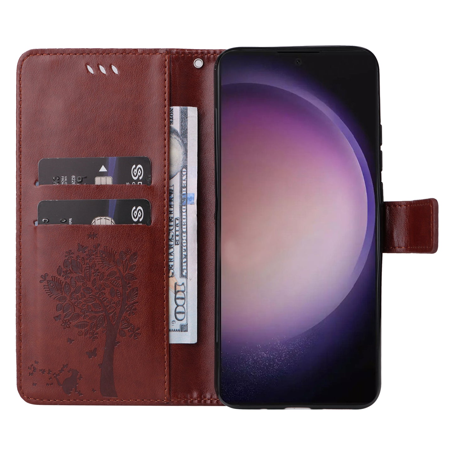 For Samsung Galaxy S24 Ultra Case KT Imprinting Flower Series-3 Shockproof Wallet Phone Shell - Coffee