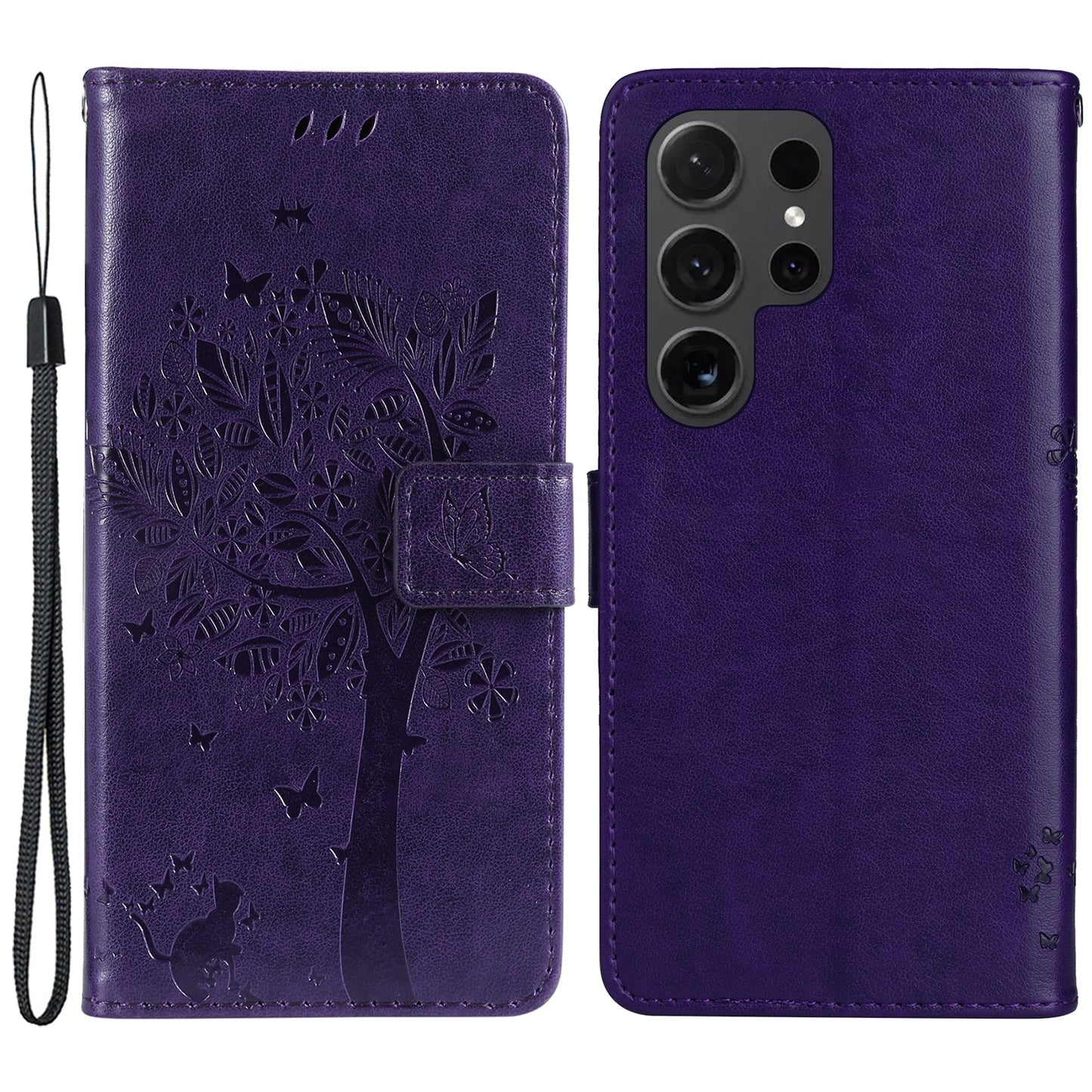 For Samsung Galaxy S24 Ultra Case KT Imprinting Flower Series-3 Shockproof Wallet Phone Shell - Purple