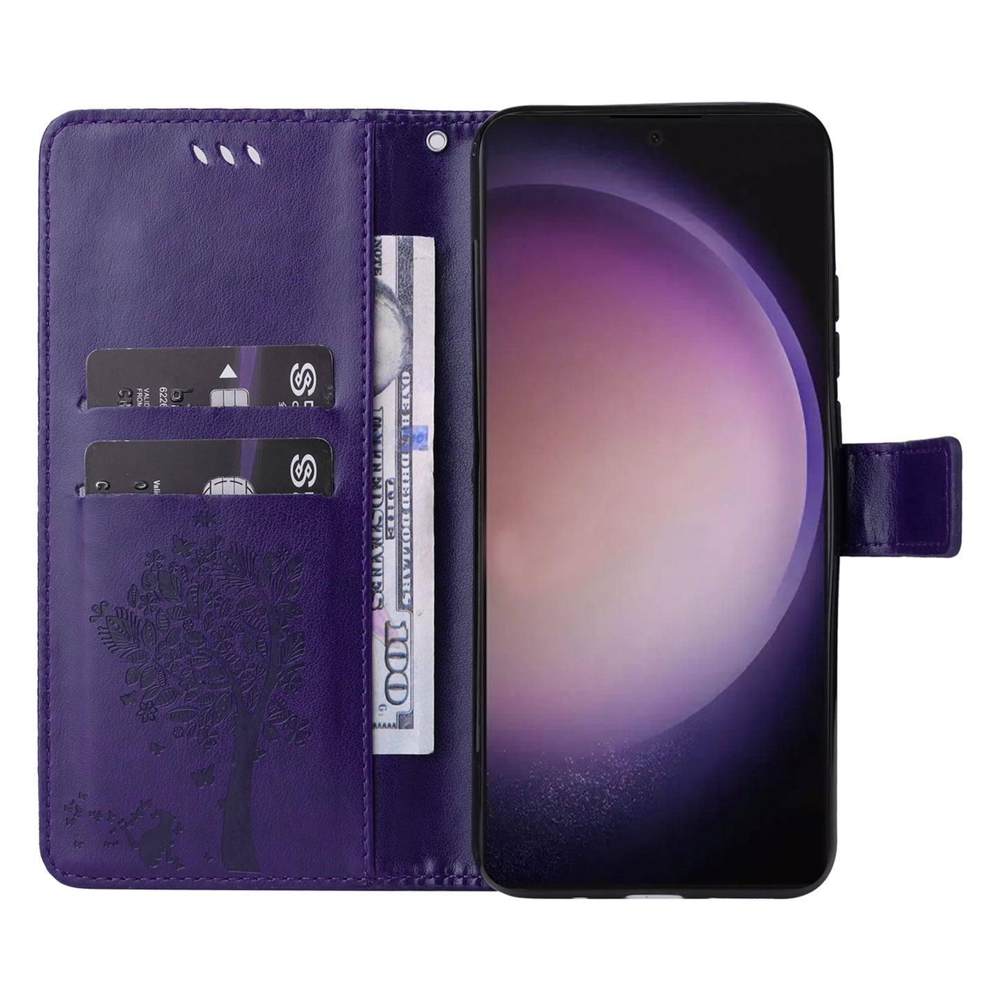 For Samsung Galaxy S24 Ultra Case KT Imprinting Flower Series-3 Shockproof Wallet Phone Shell - Purple