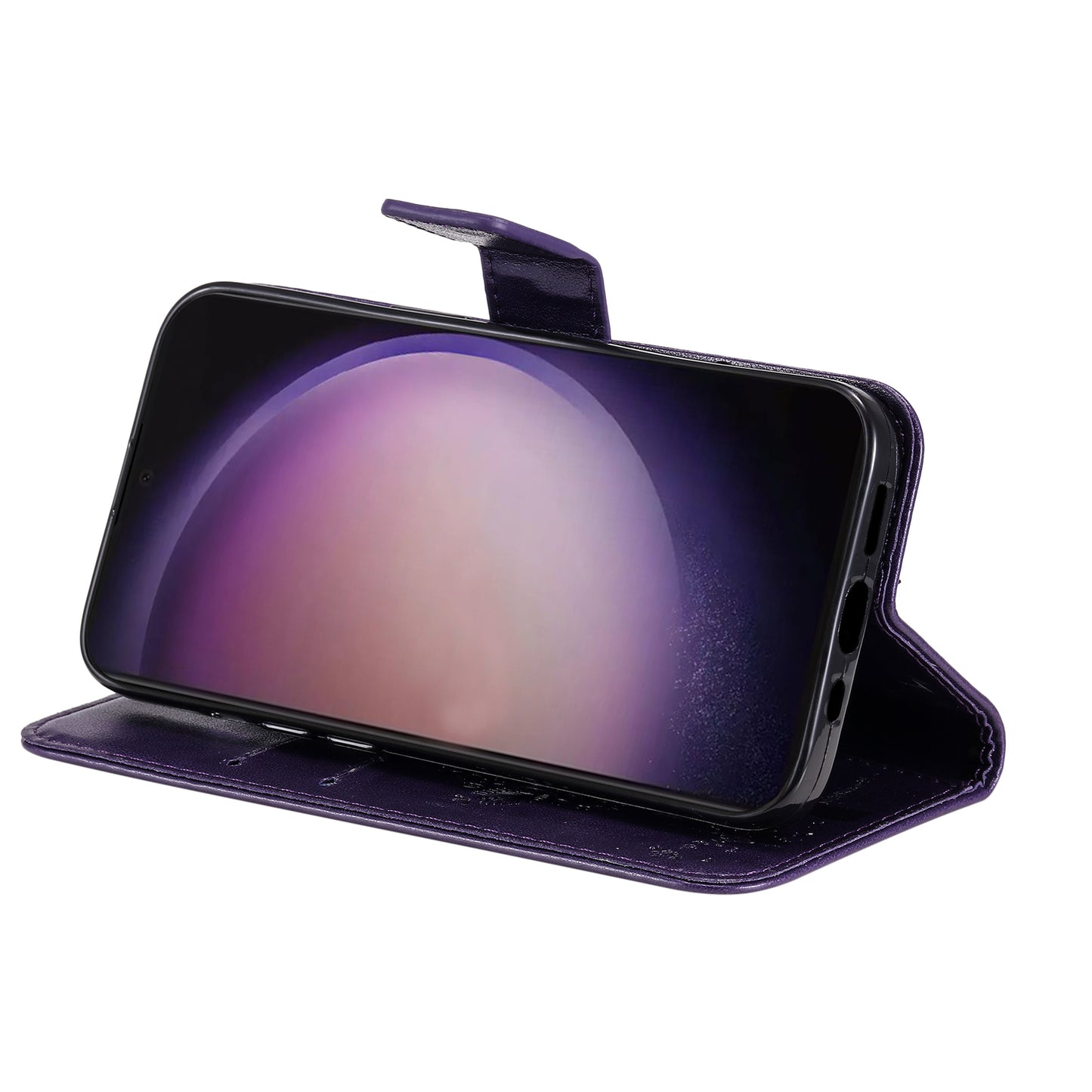 For Samsung Galaxy S24 Ultra Case KT Imprinting Flower Series-3 Shockproof Wallet Phone Shell - Purple