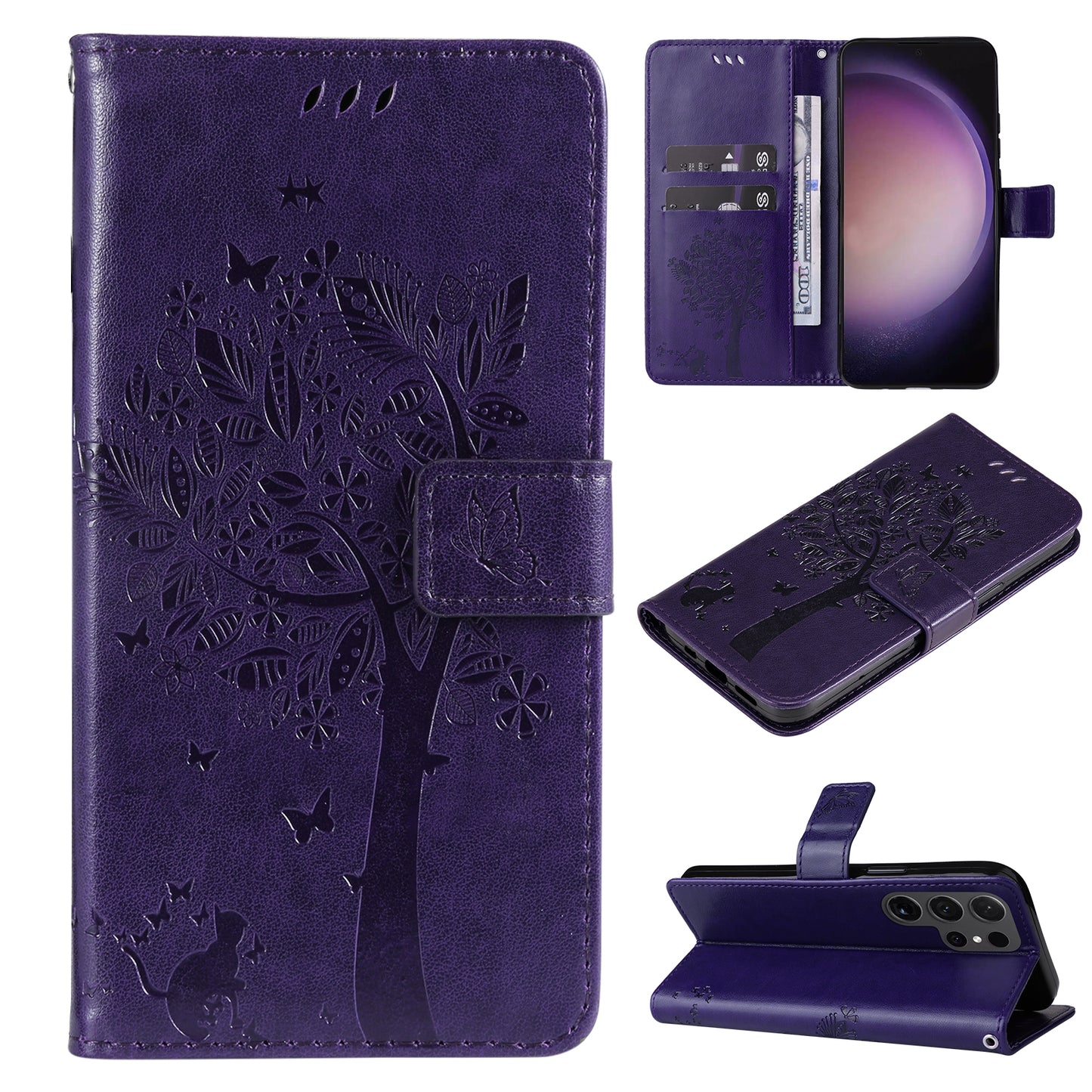 For Samsung Galaxy S24 Ultra Case KT Imprinting Flower Series-3 Shockproof Wallet Phone Shell - Purple