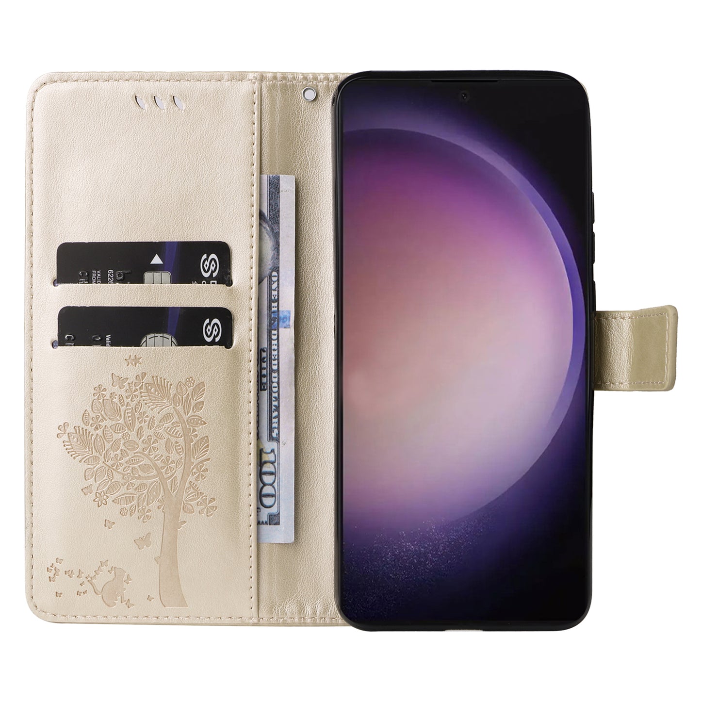 For Samsung Galaxy S24 Ultra Case KT Imprinting Flower Series-3 Shockproof Wallet Phone Shell - Gold