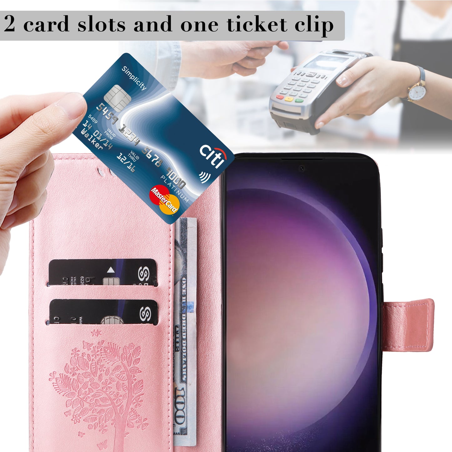 For Samsung Galaxy S24 Ultra Case KT Imprinting Flower Series-3 Shockproof Wallet Phone Shell - Rose Gold