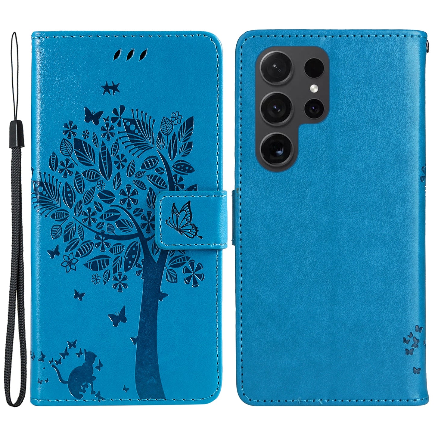 For Samsung Galaxy S24 Ultra Case KT Imprinting Flower Series-3 Shockproof Wallet Phone Shell - Blue