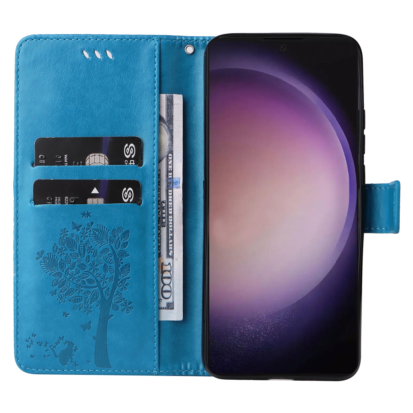 For Samsung Galaxy S24 Ultra Case KT Imprinting Flower Series-3 Shockproof Wallet Phone Shell - Blue