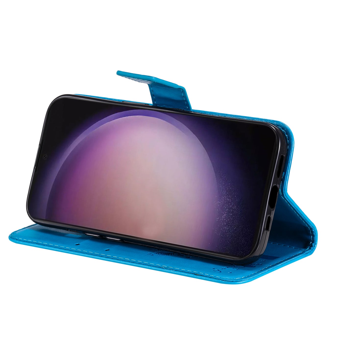For Samsung Galaxy S24 Ultra Case KT Imprinting Flower Series-3 Shockproof Wallet Phone Shell - Blue