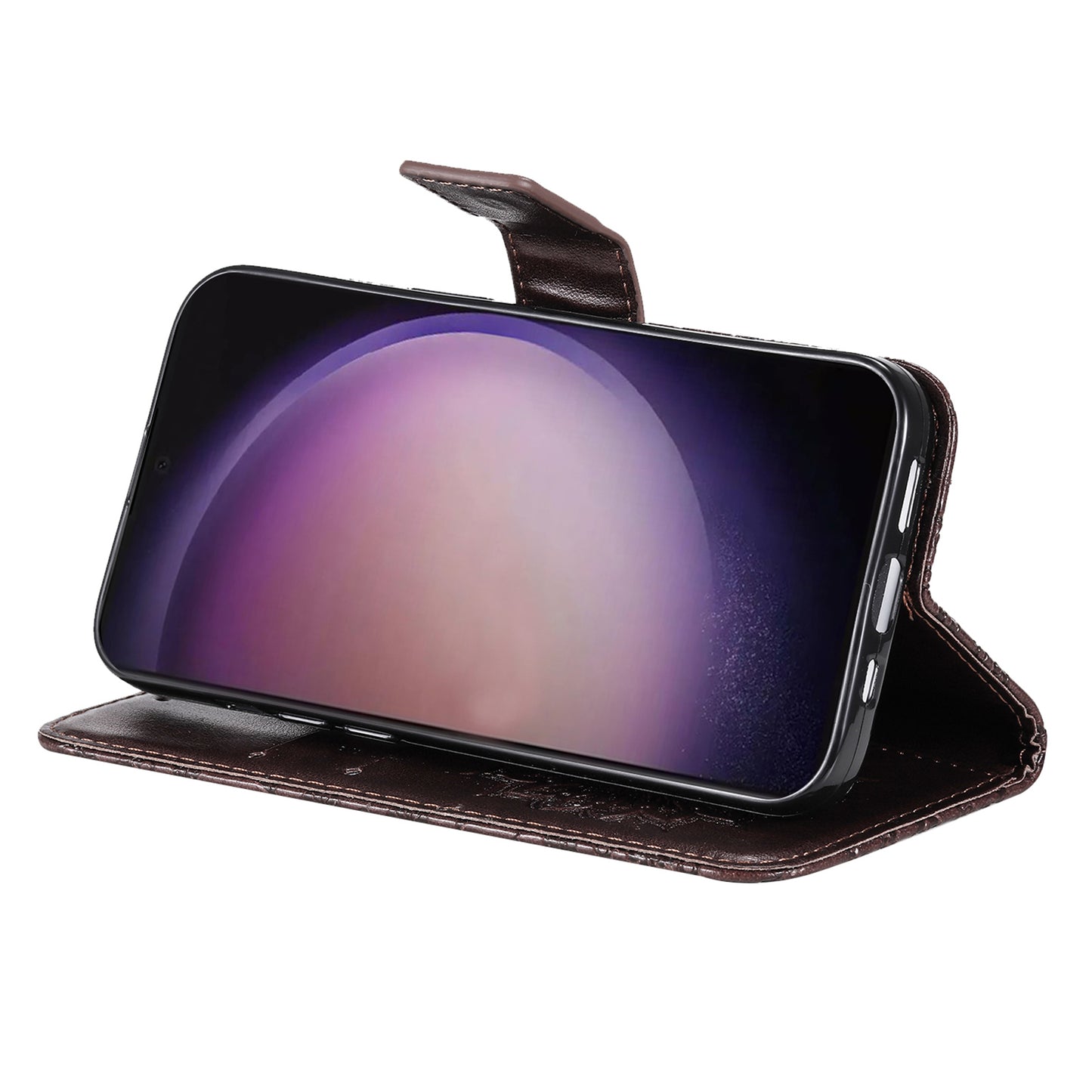 KT Imprinting Flower Series-1 For Samsung Galaxy S24 Ultra Case PU Leather Phone Wallet Cover - Brown
