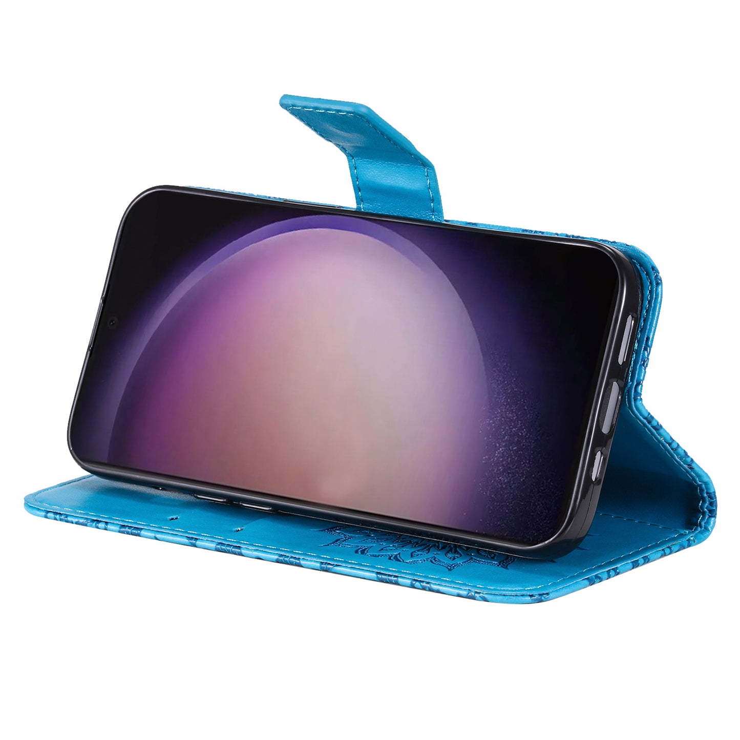 KT Imprinting Flower Series-1 For Samsung Galaxy S24 Ultra Case PU Leather Phone Wallet Cover - Blue